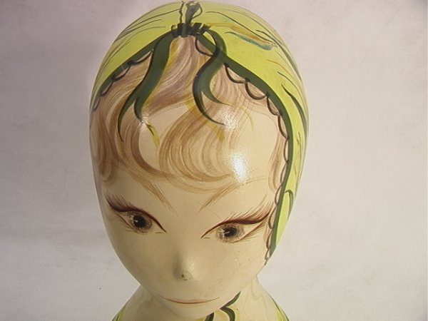 Vintage Handpainted Lady Head Bust Sculpture Hat S - 2