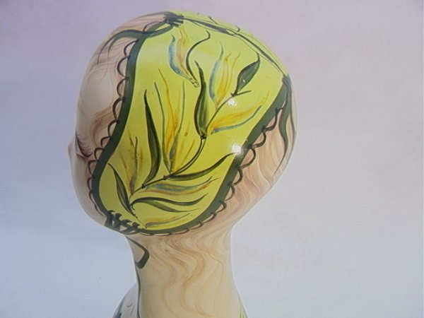 Vintage Handpainted Lady Head Bust Sculpture Hat S - 3