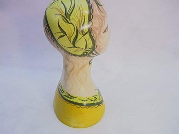 Vintage Handpainted Lady Head Bust Sculpture Hat S - 5
