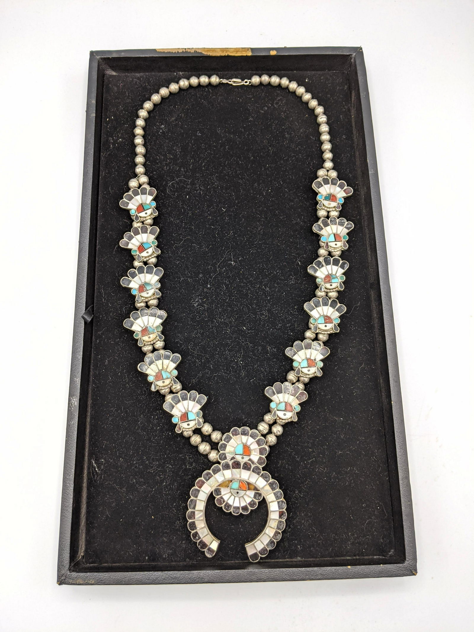 Silver Zuni Sunface Chief Squash Blossom Necklace.  Mul (1 of 5)