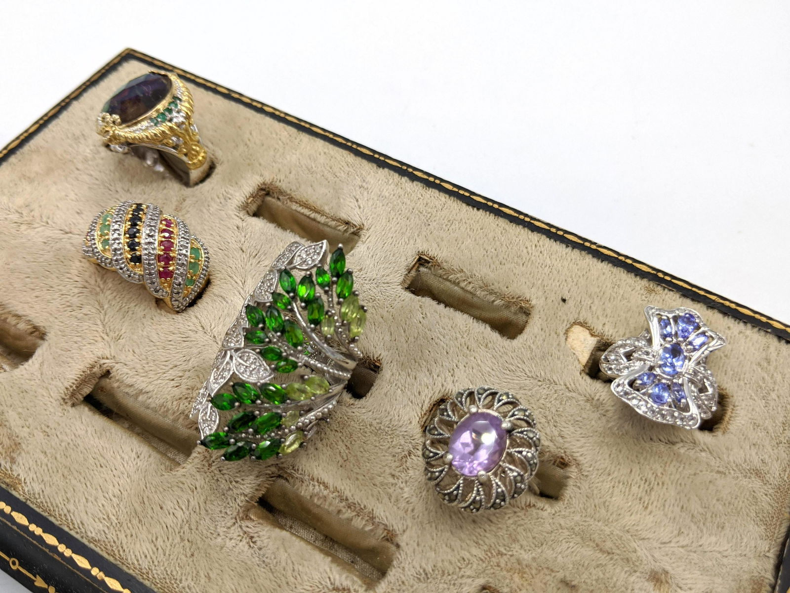 5pc Sterling Silver Ring Lot. Each with colored stones (1 of 9)