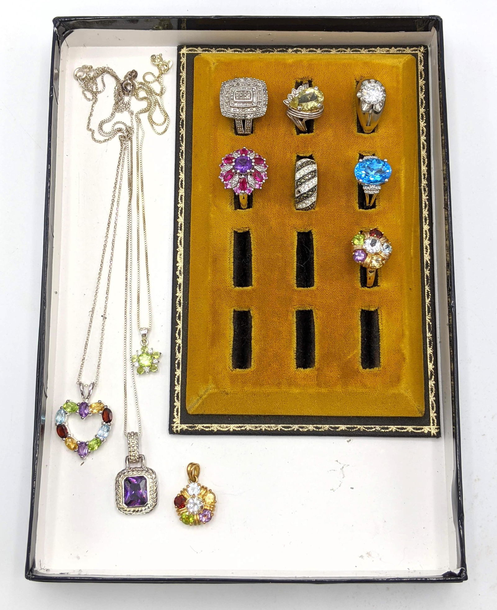 11pc Sterling Silver Ladies Jewelry Lot. 4 colored ston (1 of 7)