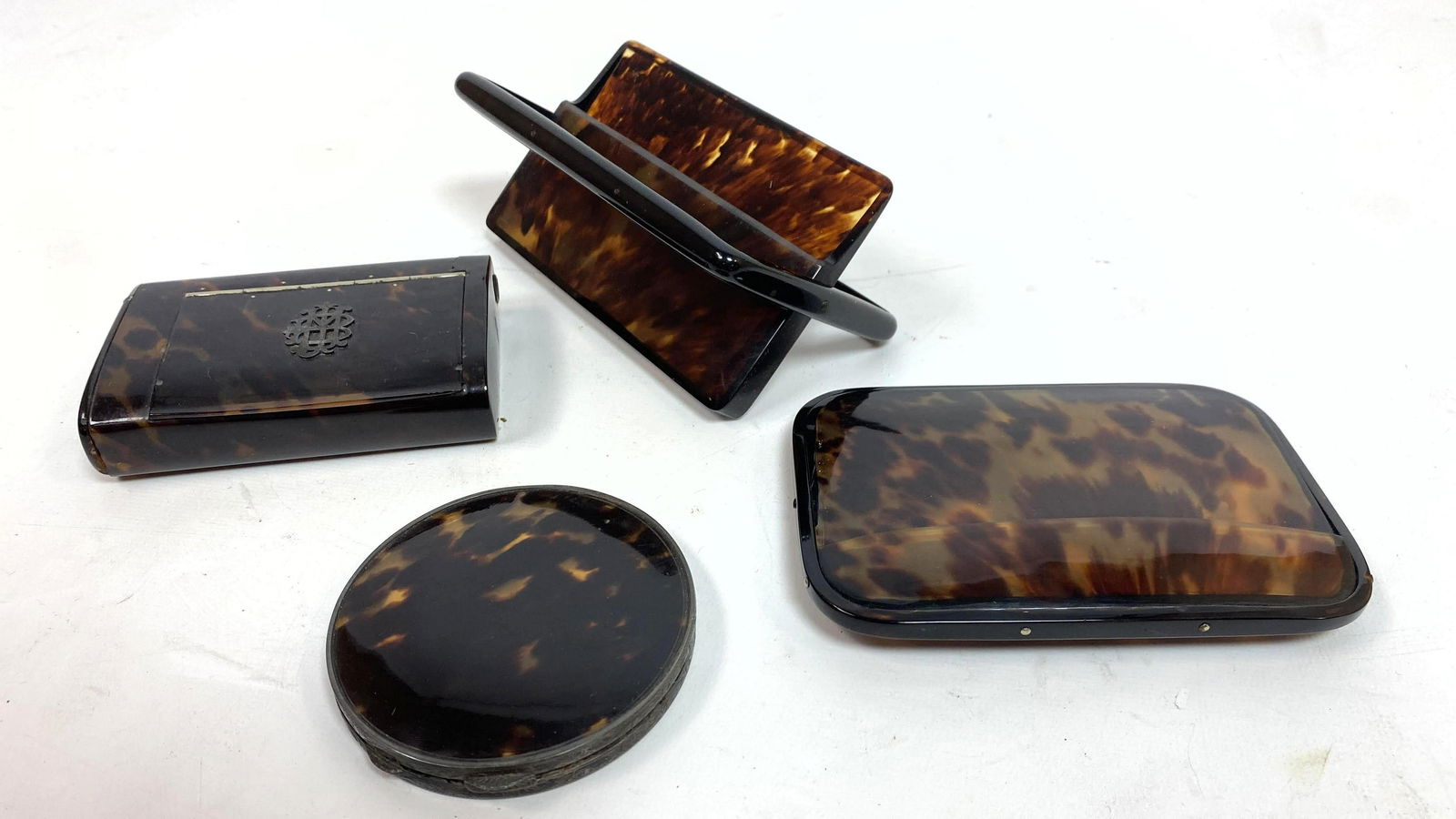 4pc Genuine Tortoise Antique Toiletries. Cigarette case (1 of 13)