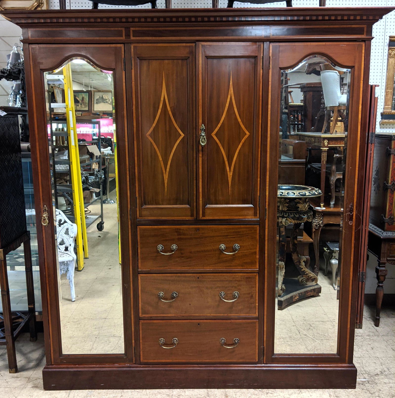 Large 5 Part Edwardian Style Wardrobe Cabinet.  Mirrore (1 of 13)