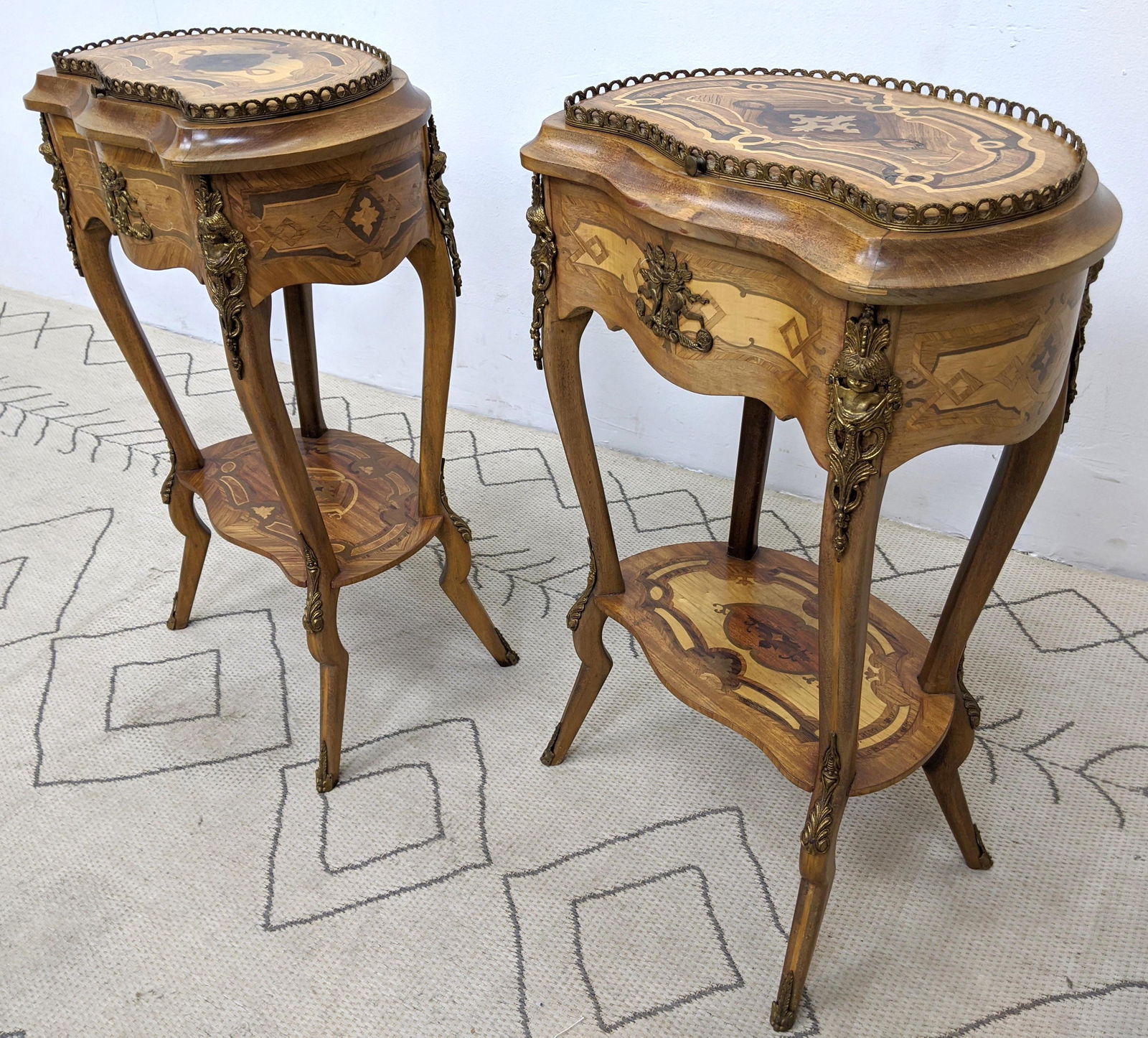 Pair Inlaid French Style Side End Tables with Lift Tops (1 of 16)