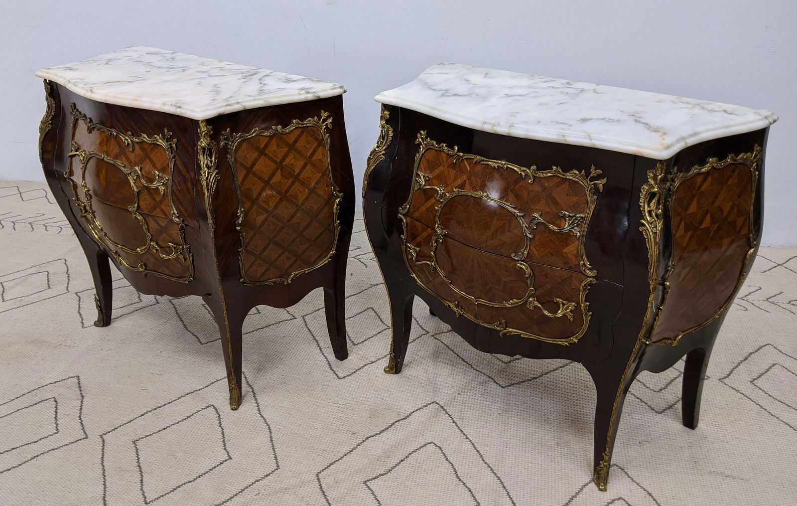 Pair French Style Bombay Commode Dresser Chests. Marble (1 of 16)
