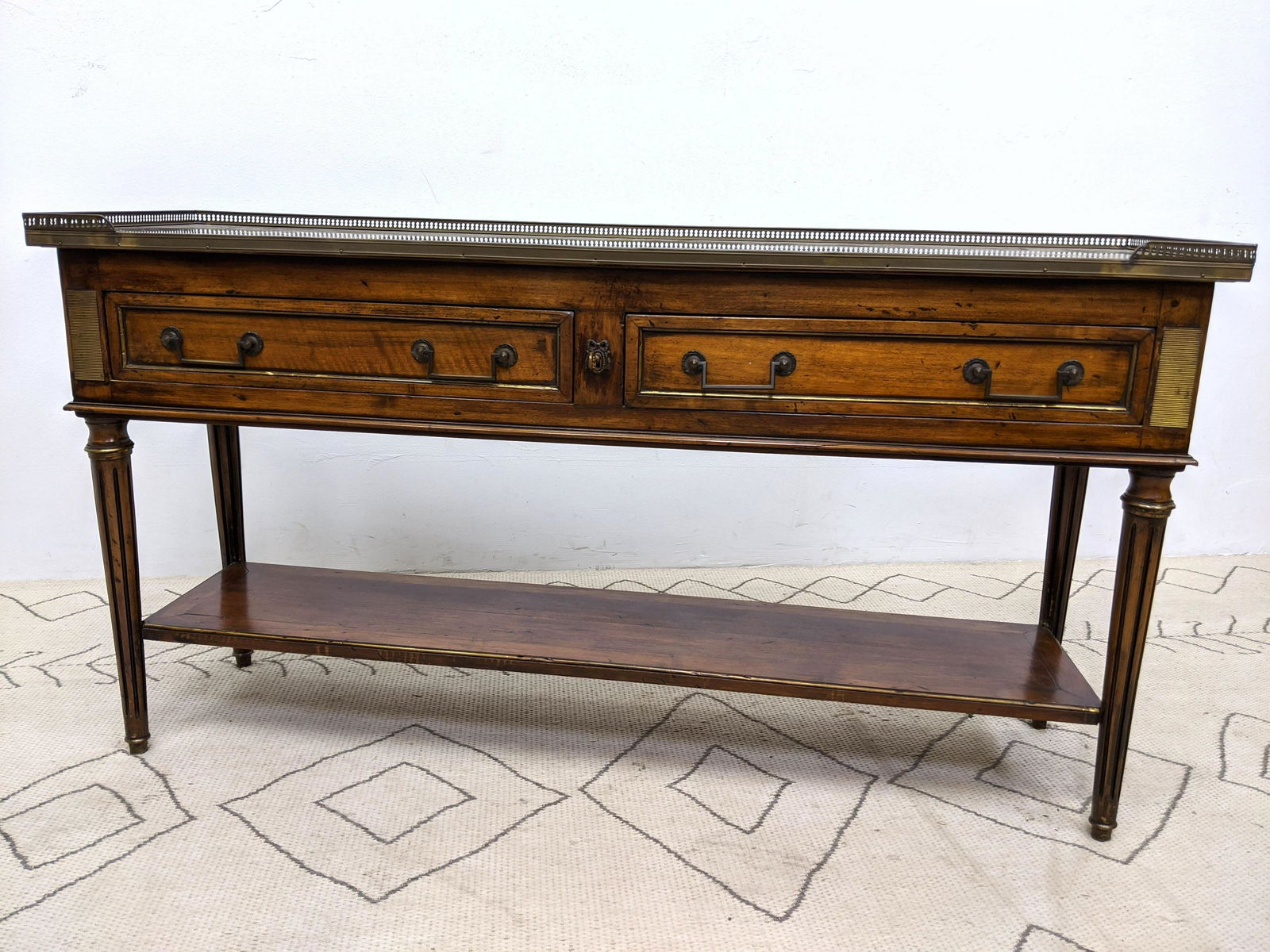 French Marble Top Console Table with brass gallery.  Ma (1 of 11)