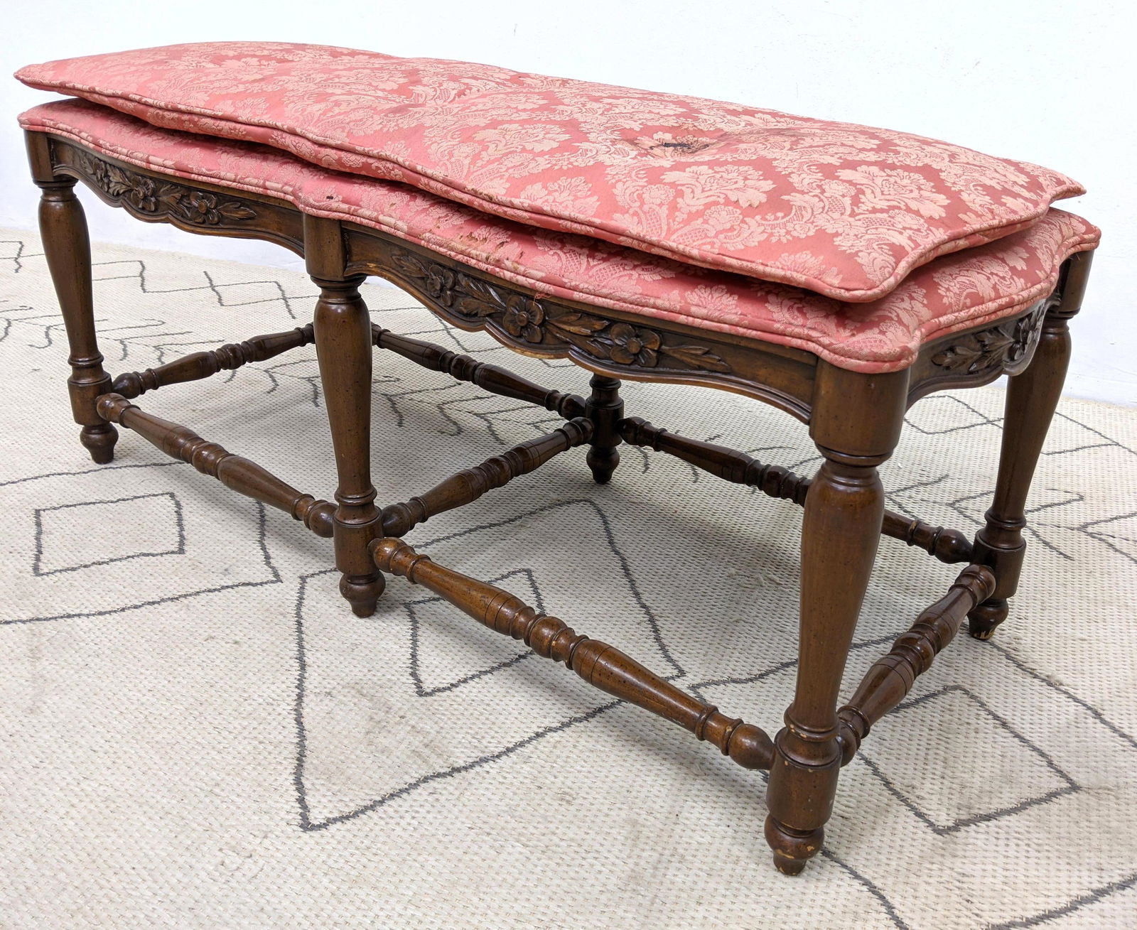 Country French Style Long Window Bench. Carved Frame. U (1 of 10)