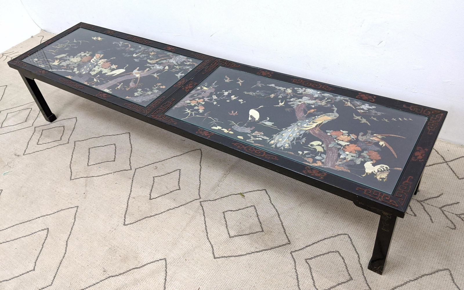 Long Asian Style Bench Table with Stone Decoration and (1 of 20)