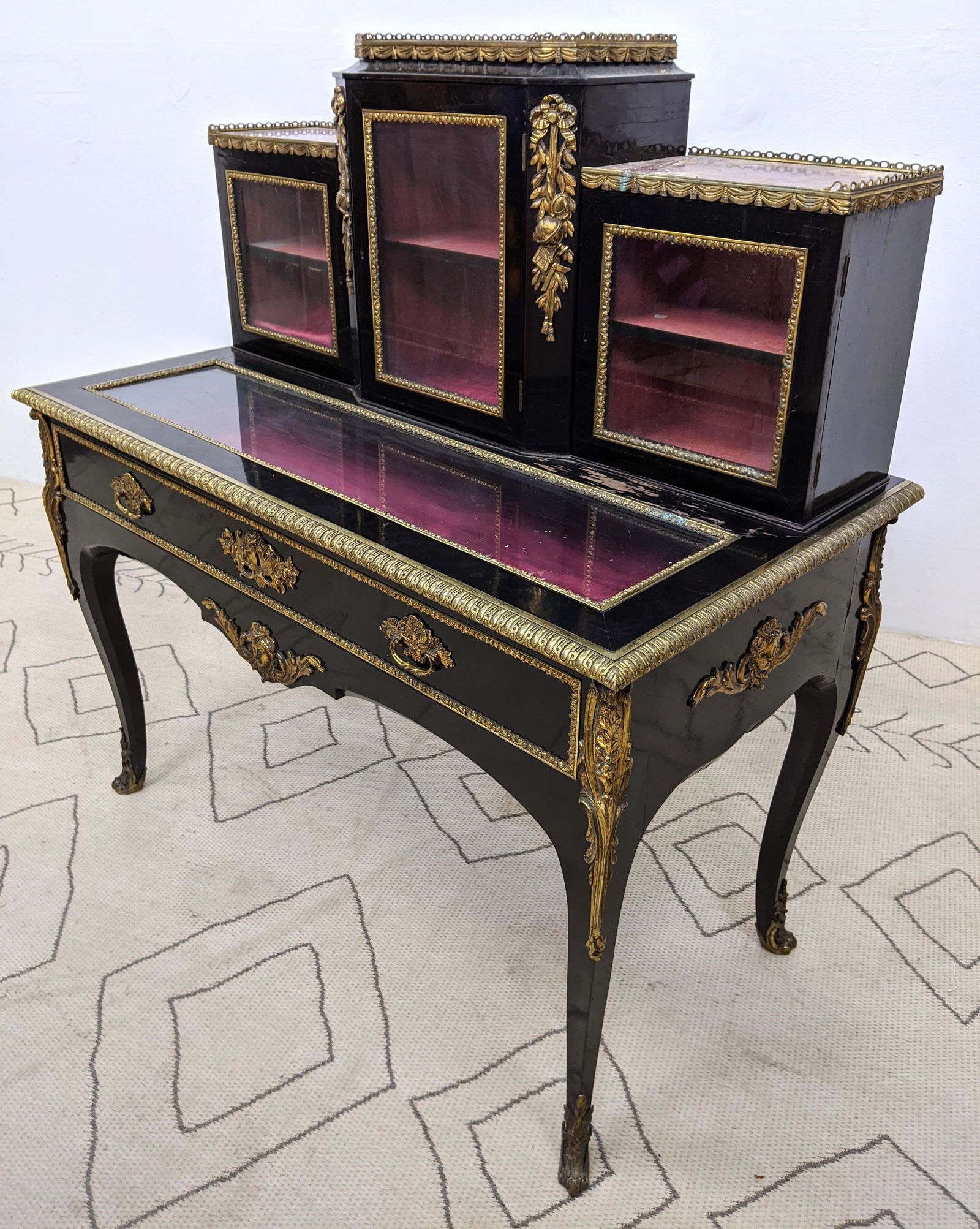Louis XVI Style Writing Desk with Glass Door Display To (1 of 11)