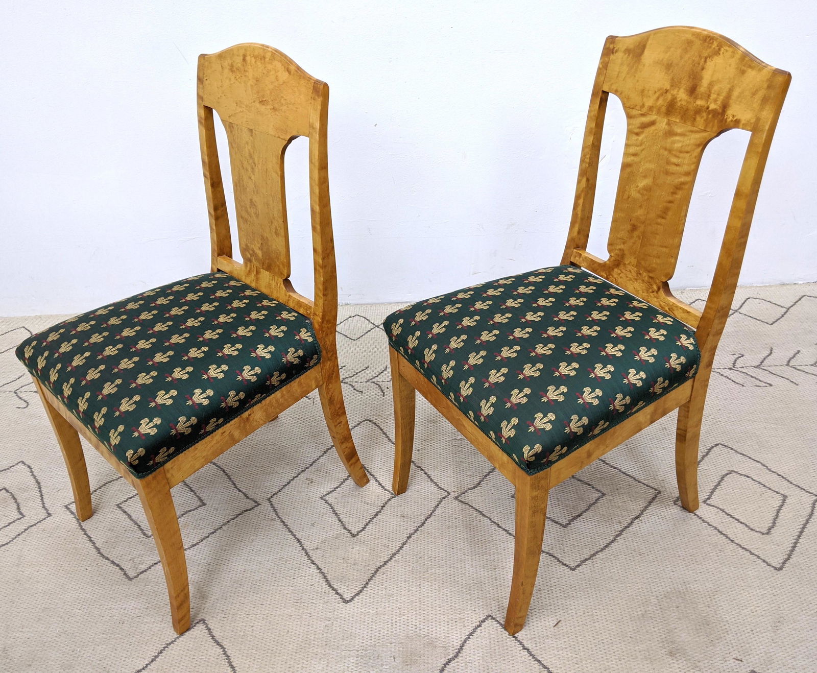Pair Biedermeier Style Side Chairs.  Figured maple. (1 of 11)