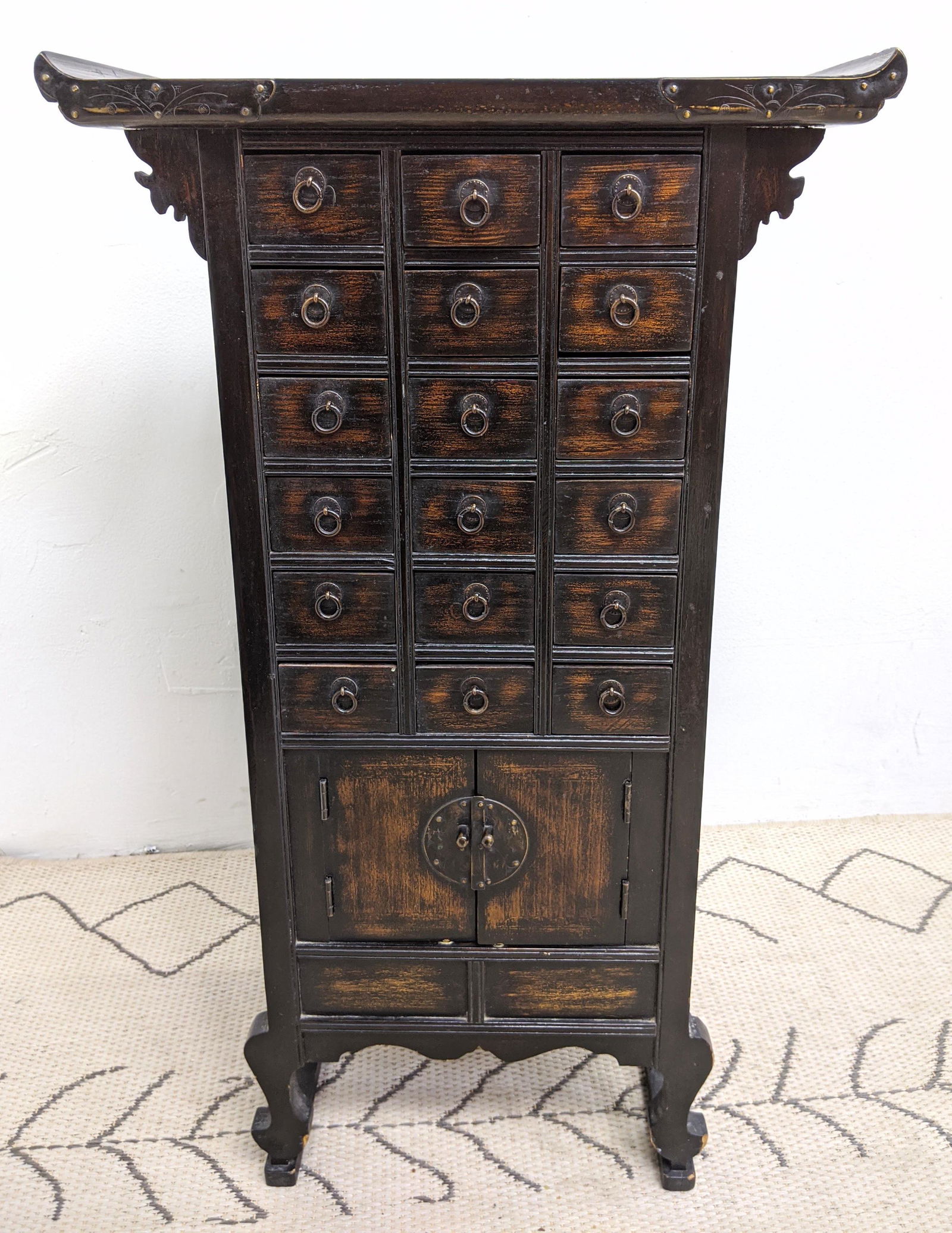 Korean Spice Cabinet with Multiple Drawers. Pagoda Top.: Korean Spice Cabinet with Multiple Drawers. Pagoda Top.-- Dimensions: H: 32 inches: W: 19 inches: D: 10.5 inches ---