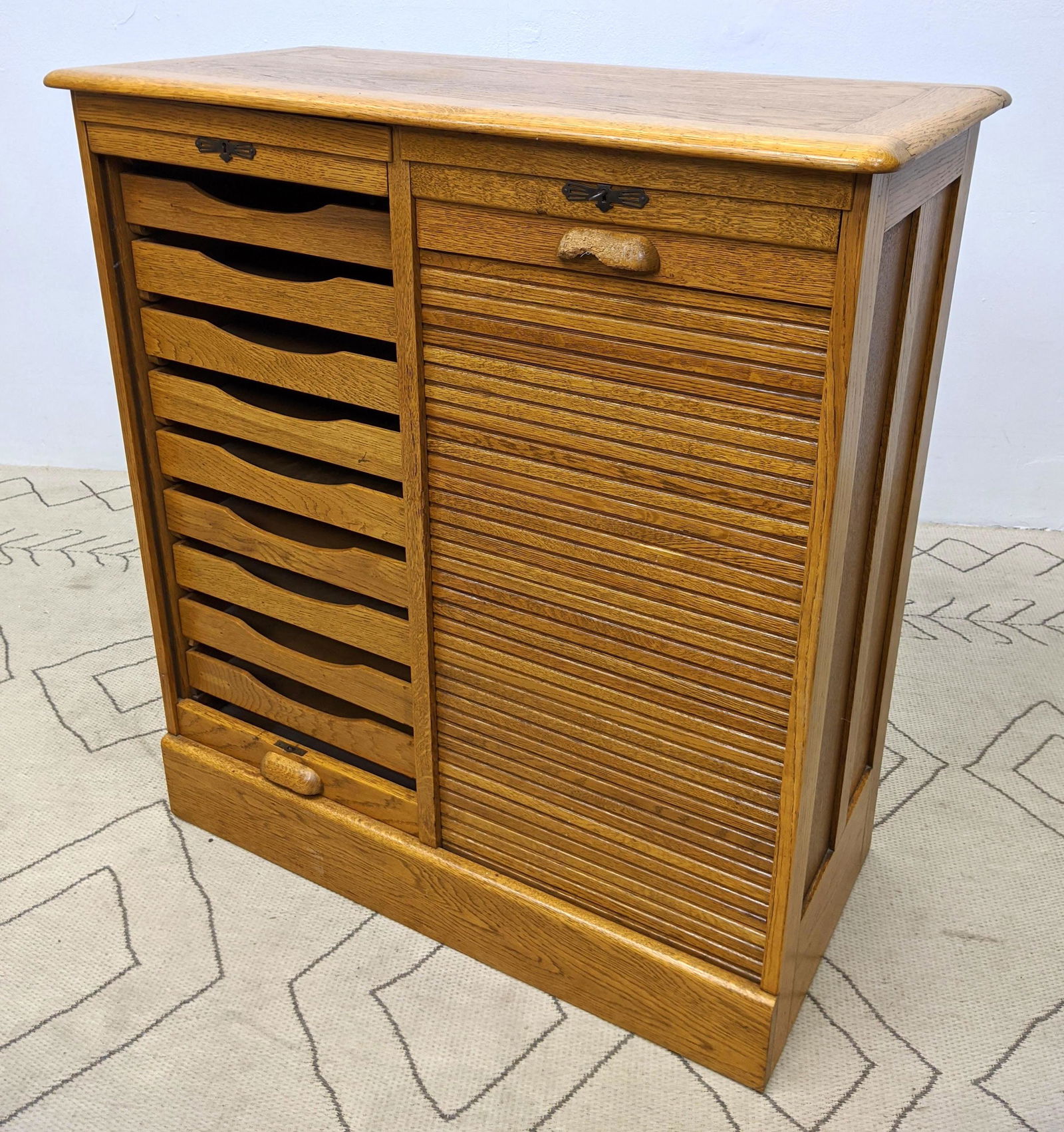 Vintage Oak Tambour Door Storage Cabinet.  Artist's Fil (1 of 13)