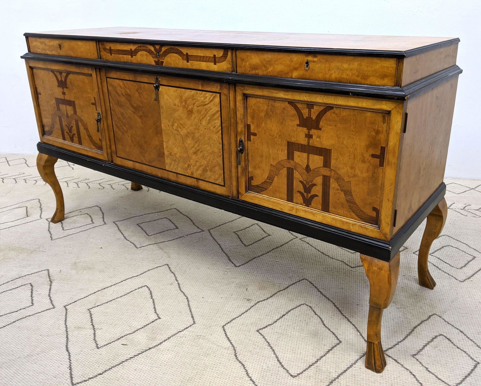 Deco Inlaid Credenza Sideboard Cabinet. Drop Fro (1 of 15)