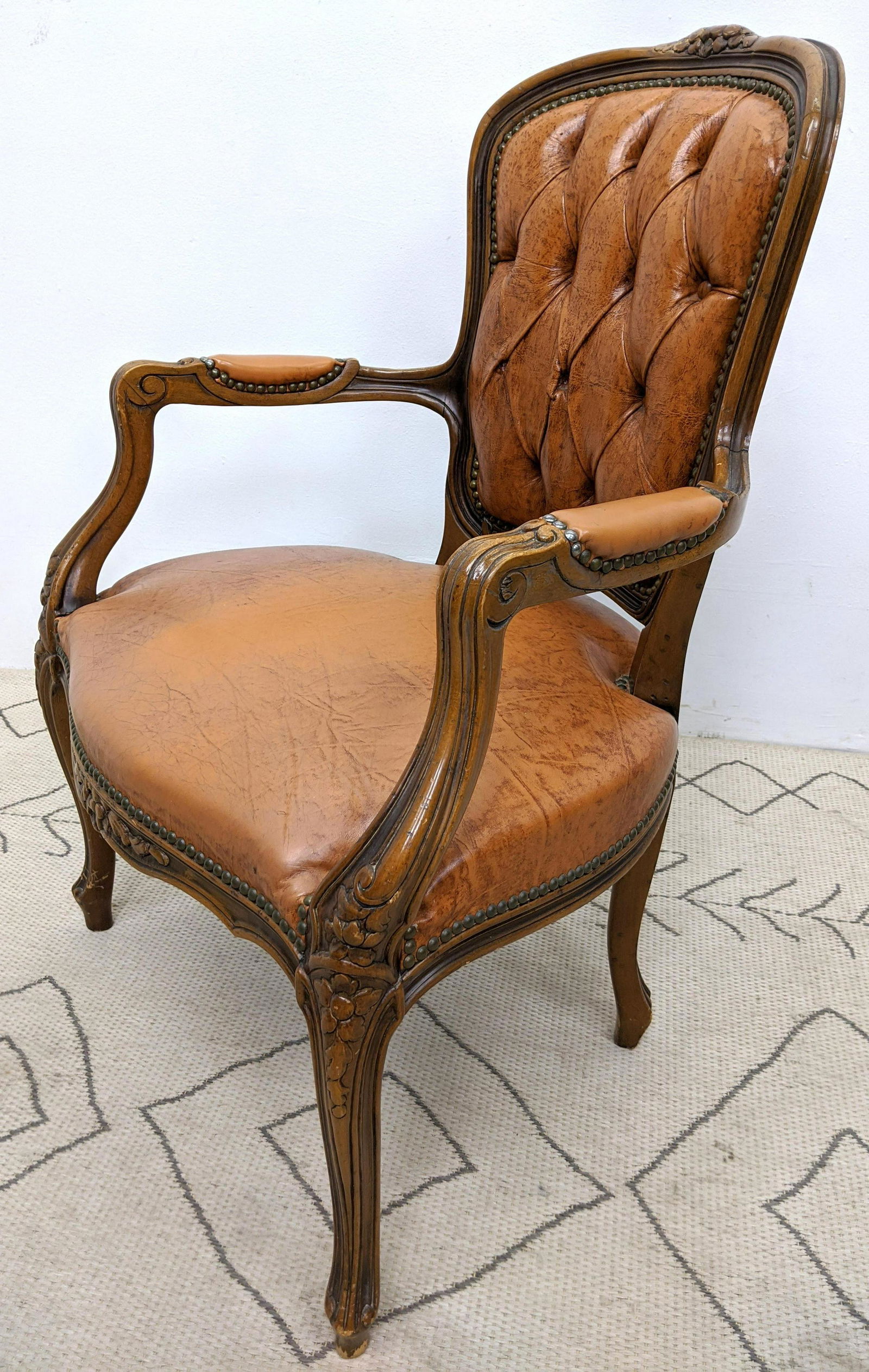 Carved French Style Arm Chair with Button Back.  Floral (1 of 12)