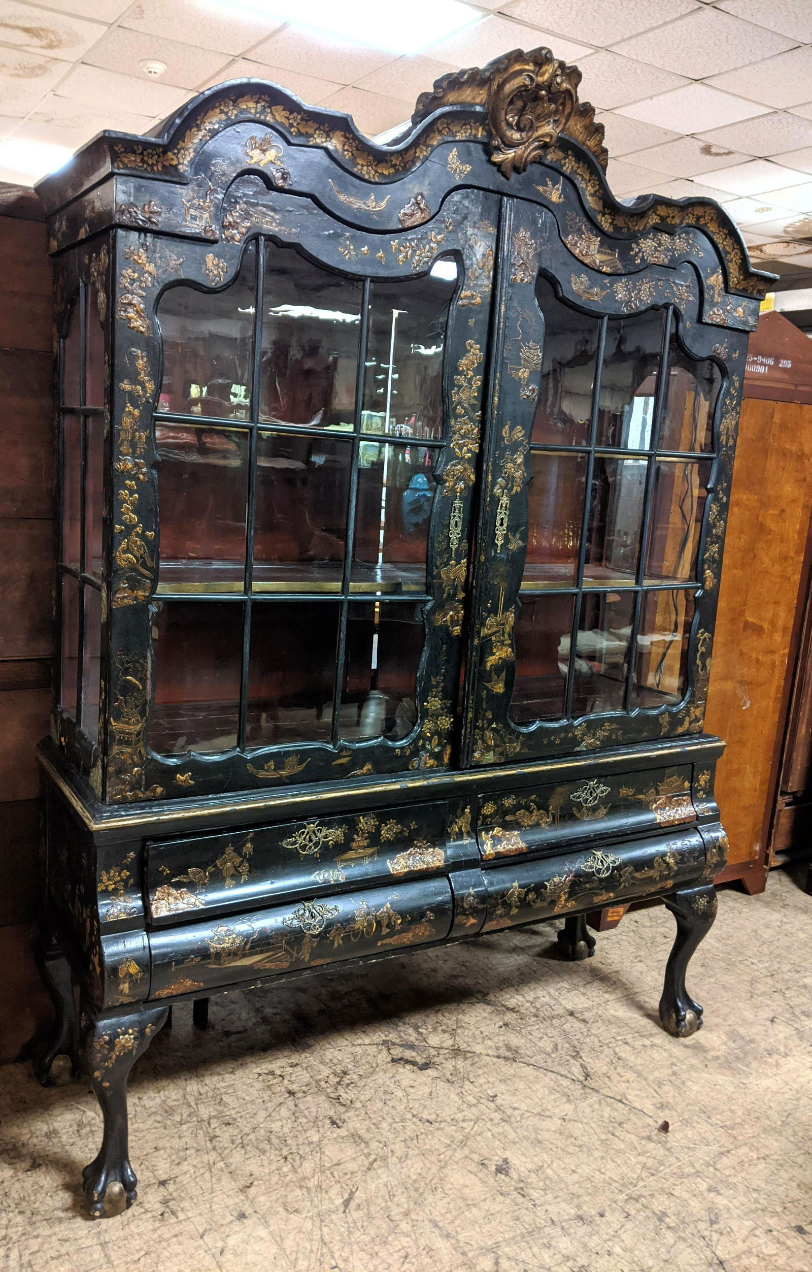 Antique Japanned Two Door Cabinet Breakfront. Asian Ins (1 of 15)