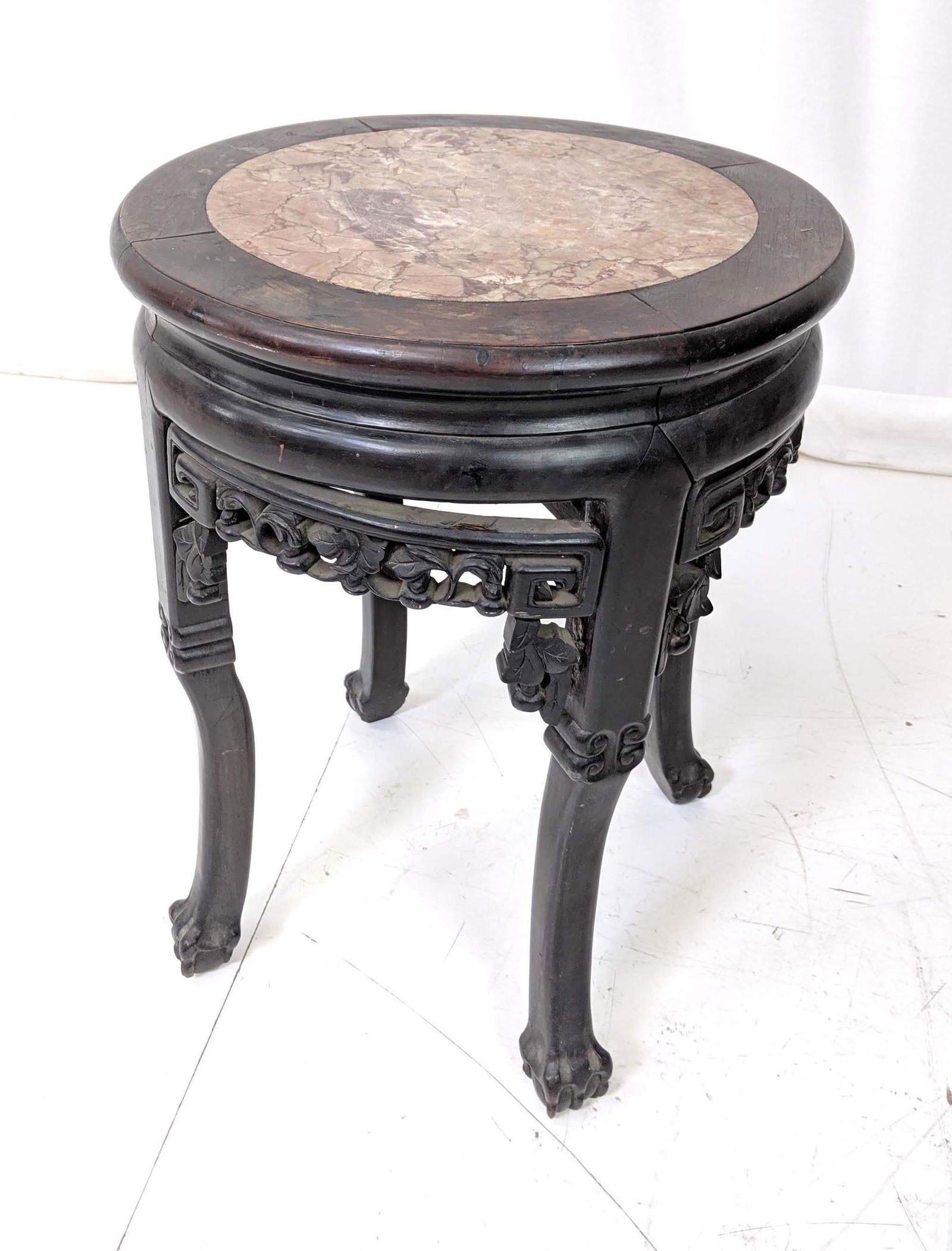 Antique Asian Style Marble Top Round Side Table. Carved (1 of 9)