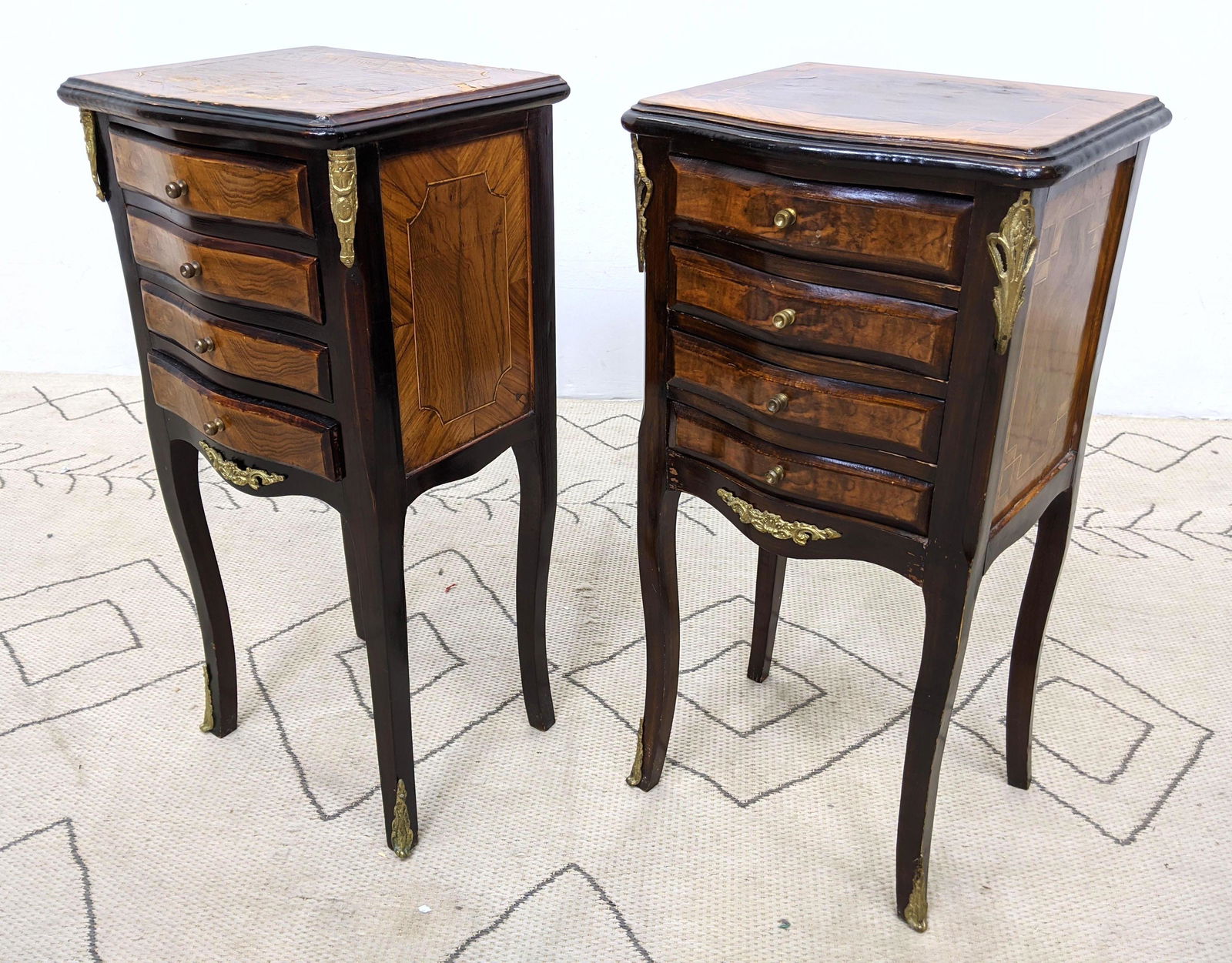 Pair French Style Veneered Side End Tables.  Metal Moun (1 of 12)
