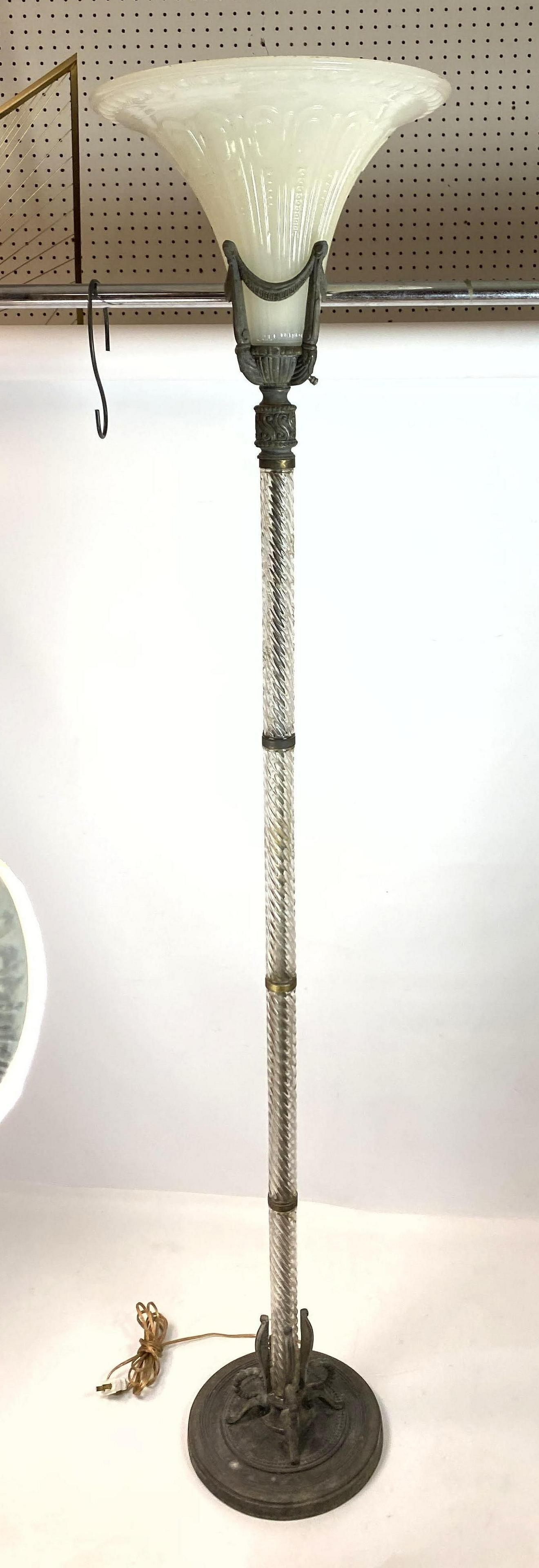 Art Deco Floor Lamp with Glass Column Center.  Twisted (1 of 7)
