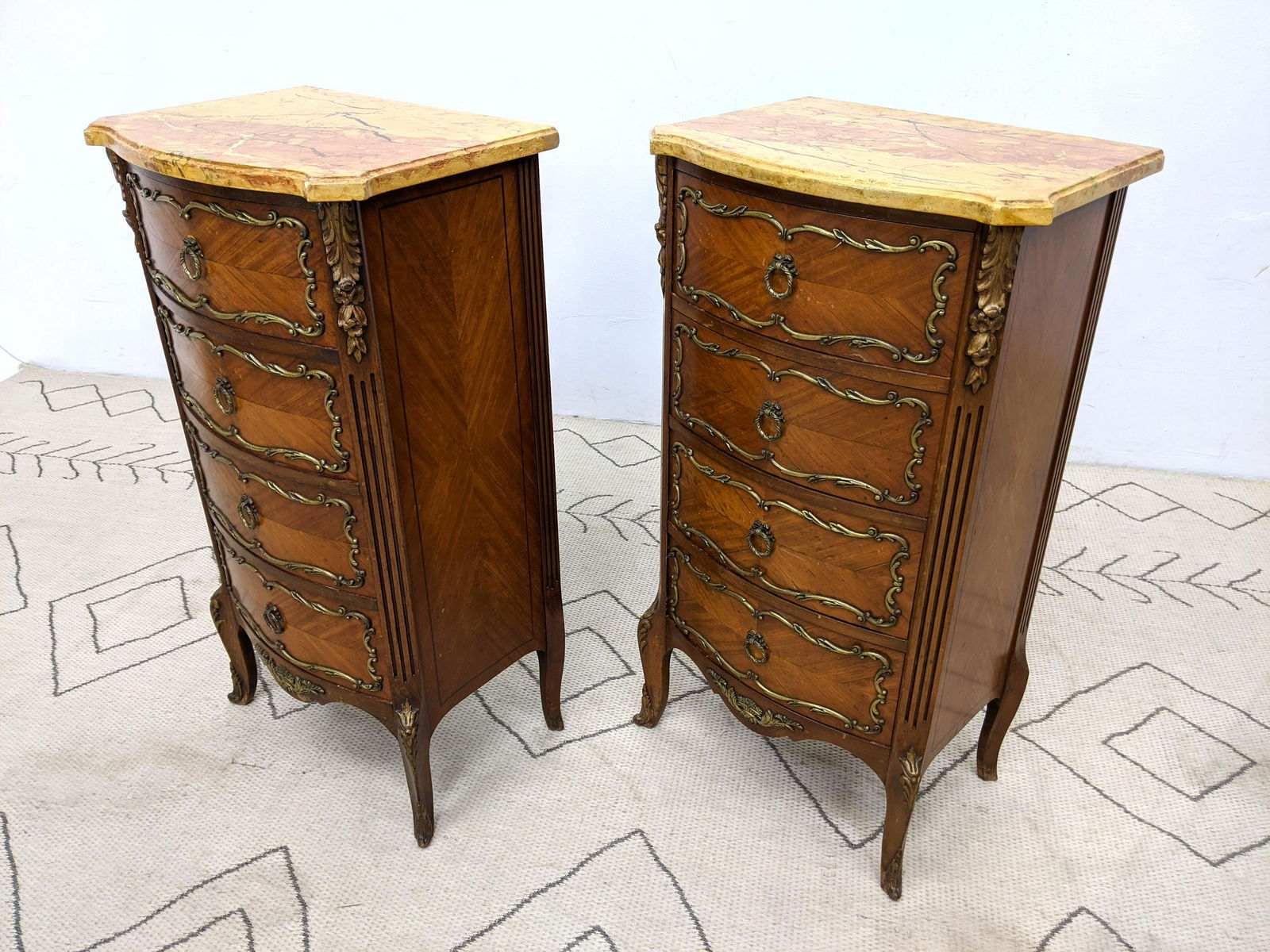 Pair French Style Tall Side Table Cabinets with 4 Drawe (1 of 16)