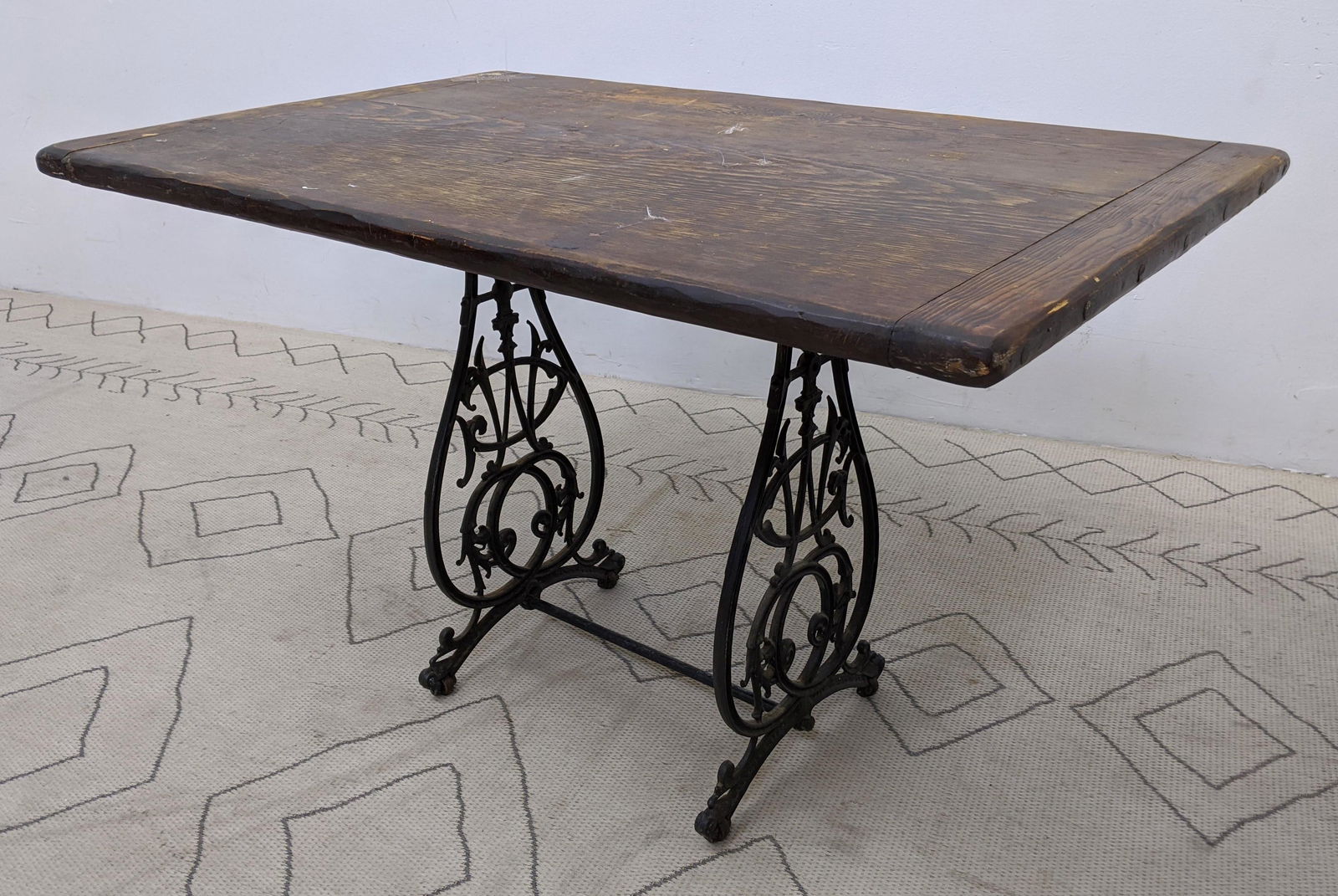 Wood Top Work Table with Sewing Machine Base. Iron base (1 of 8)