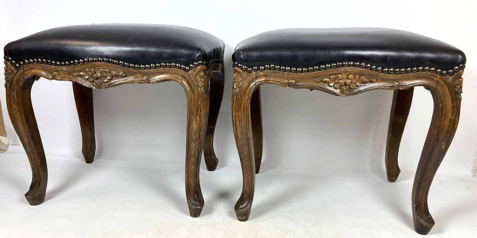 Pr of French style formal benches footstools. Walnut. B (1 of 9)