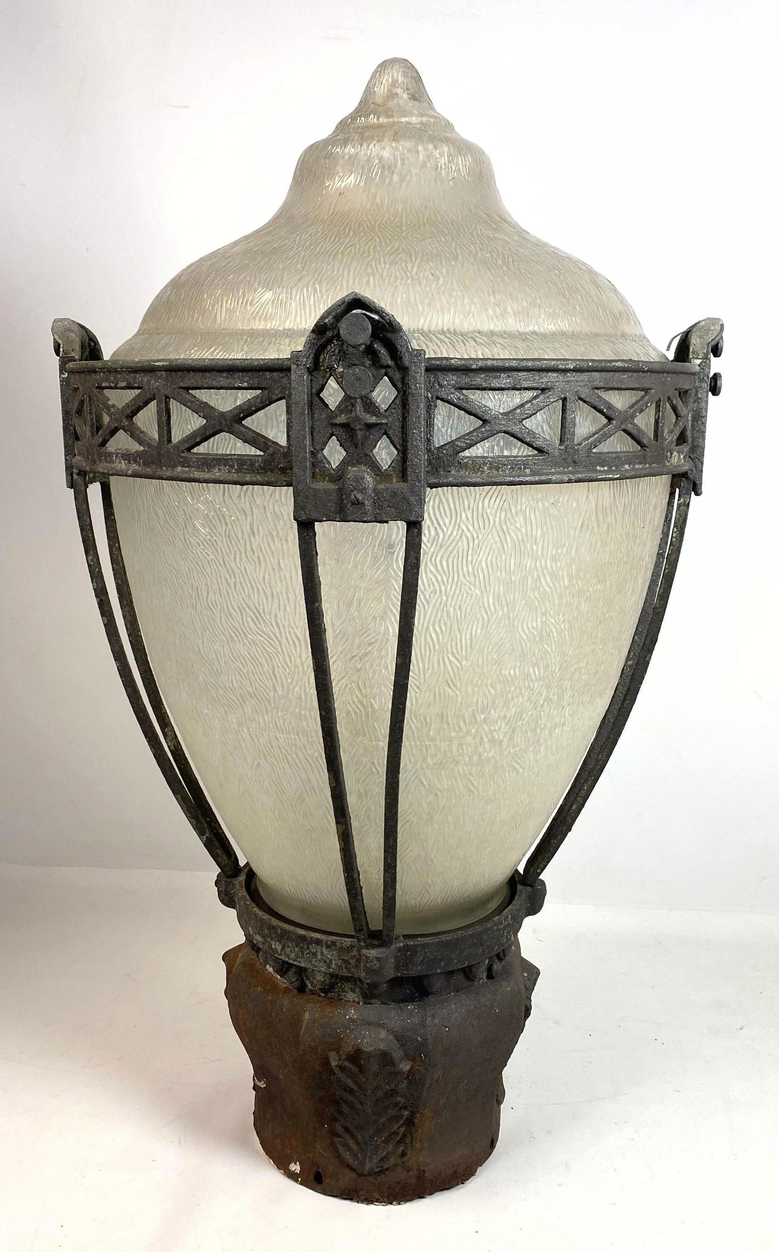 Vintage Metal and Glass Lamp Post Top.  Shaped textured (1 of 16)