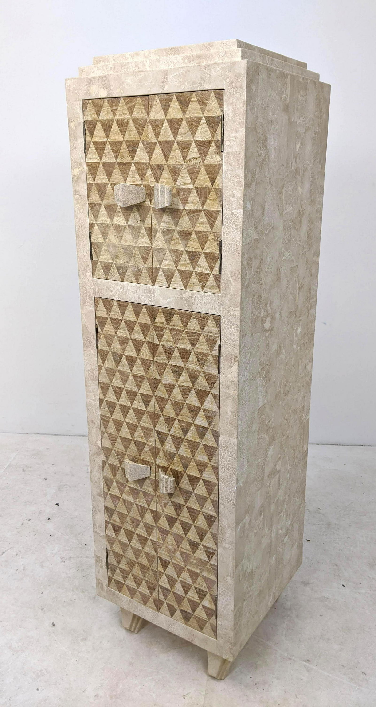 Decorator Travertine Tile Tall Cabinet. with doors and: Decorator Travertine Tile Tall Cabinet. with doors and Stone handles.-- Dimensions: H: 70 inches: W: 20.5 inches: D: 20.5 inches ---