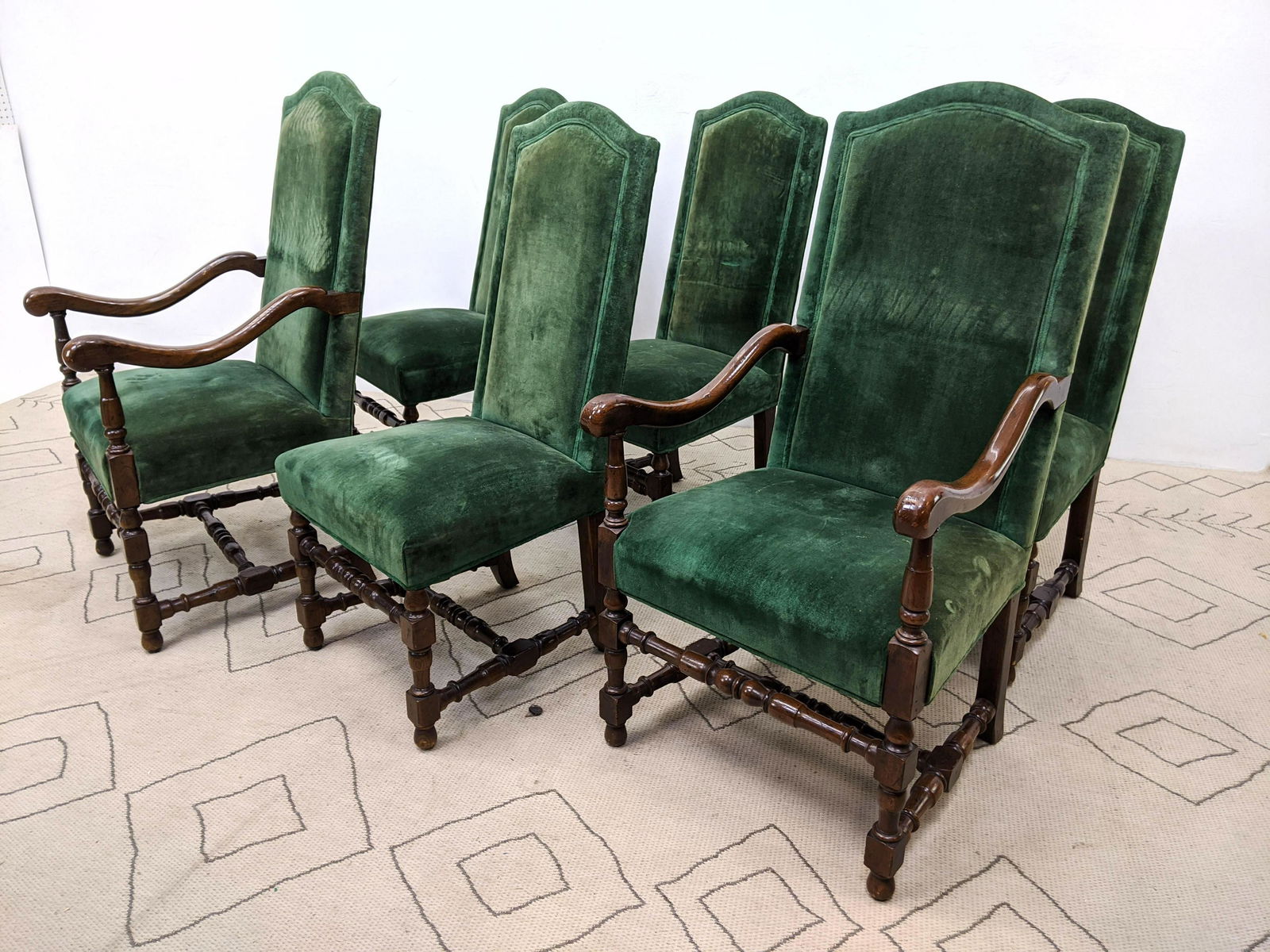 Set 6 HENREDON Green Velvet Tall Back Dining Chairs.  T (1 of 15)