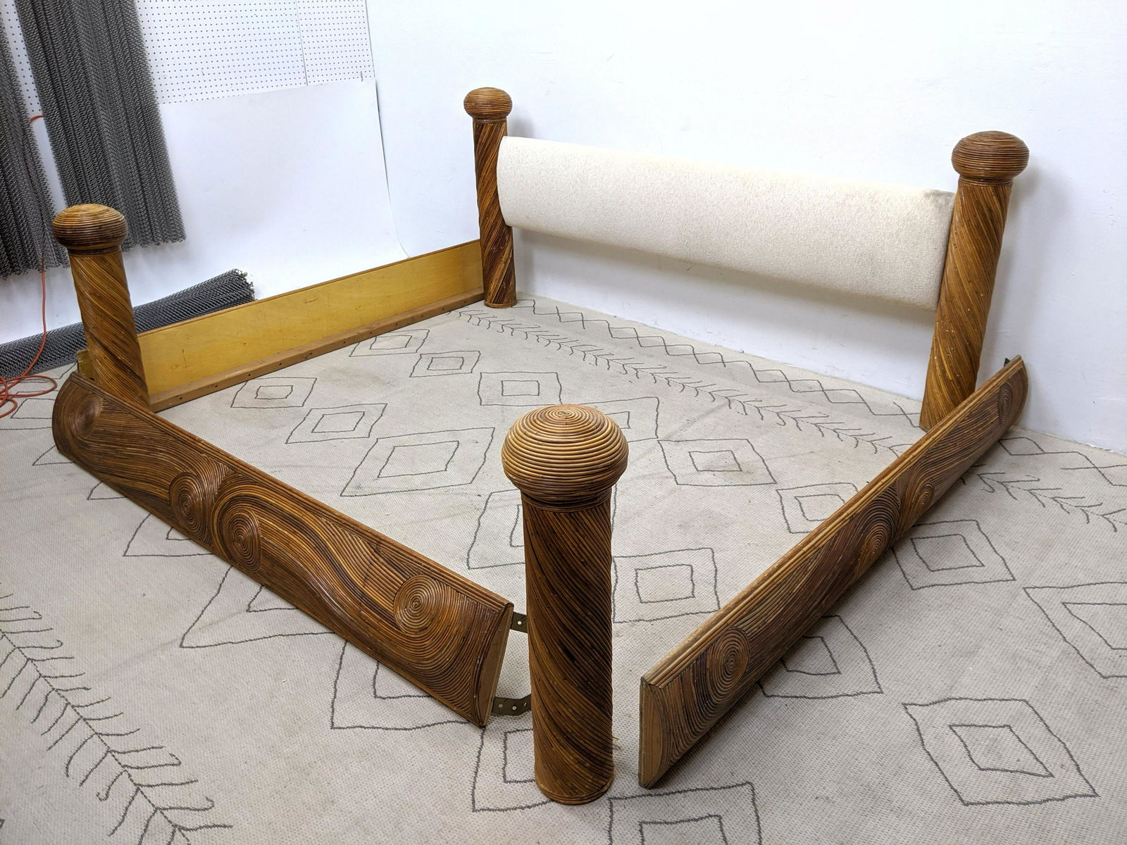 Rattan Low Poster Bed with Upholstered Headboard. (1 of 19)