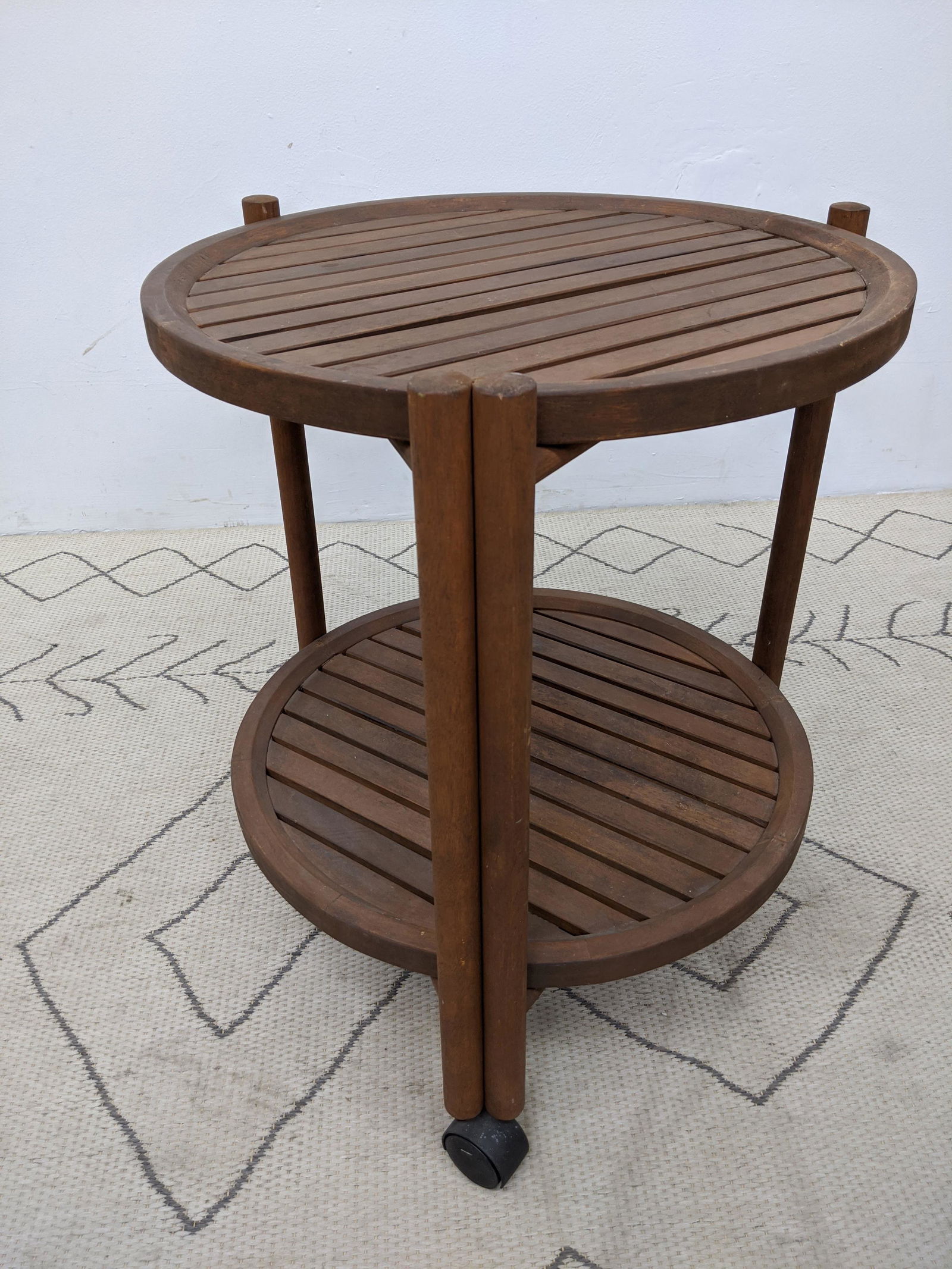 Teak Rolling Deck Table slatted design.  Folding with t (1 of 7)