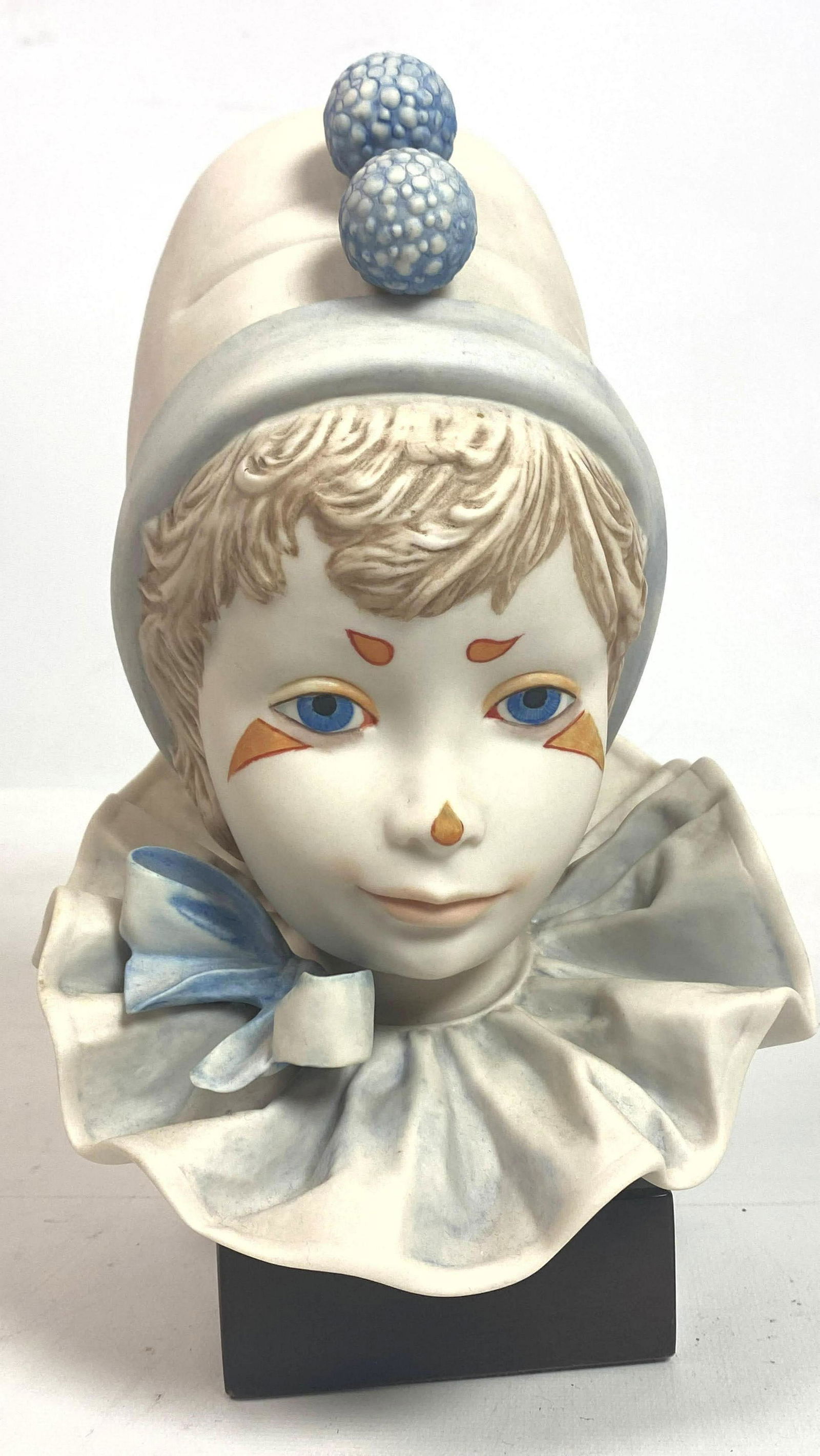 CYBIS Painted Porcelain Bust of a Clown.  Wood base. (1 of 7)