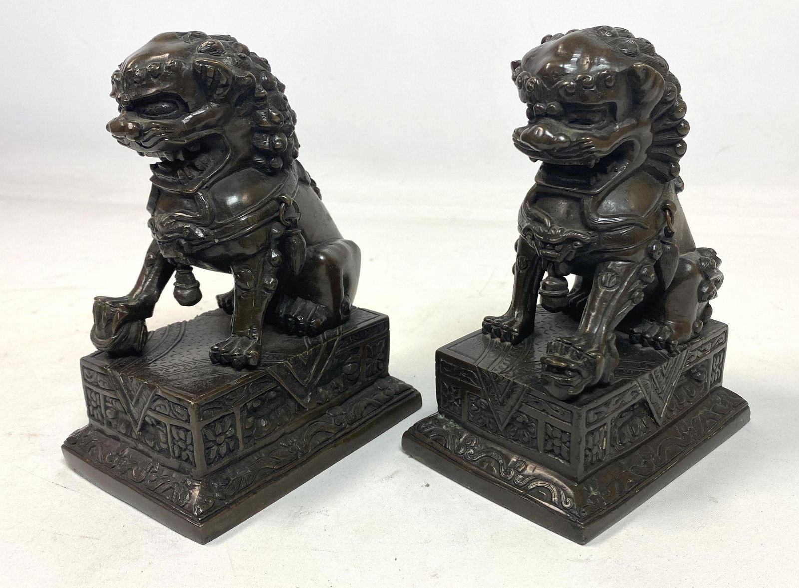 Pair Asian Bronze Foo Dog Sculptures. (1 of 9)