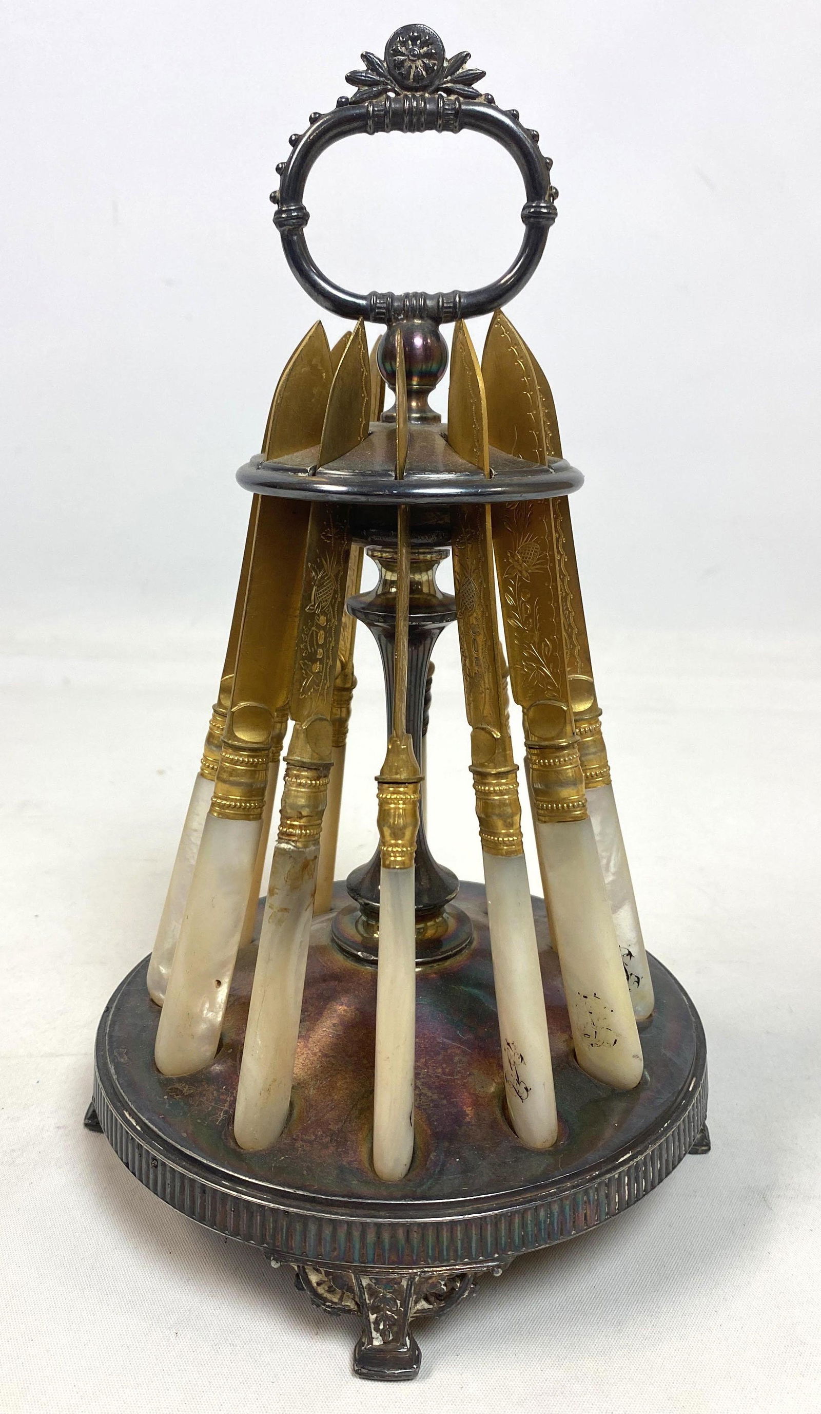 Victorian Mother of Pearl and Silver Plate Knife Stand. (1 of 8)