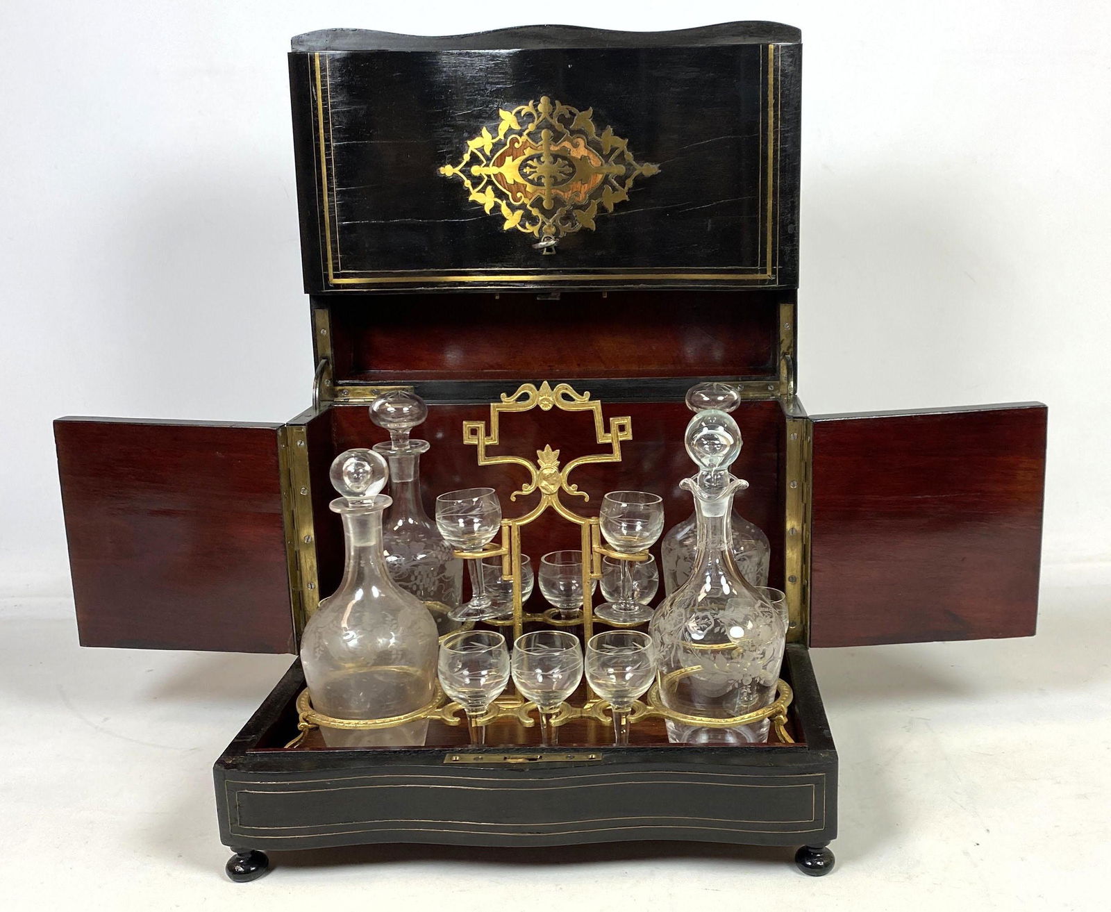 Antique Tantalus Liquor Box with Cut Crystal Decanter a (1 of 11)