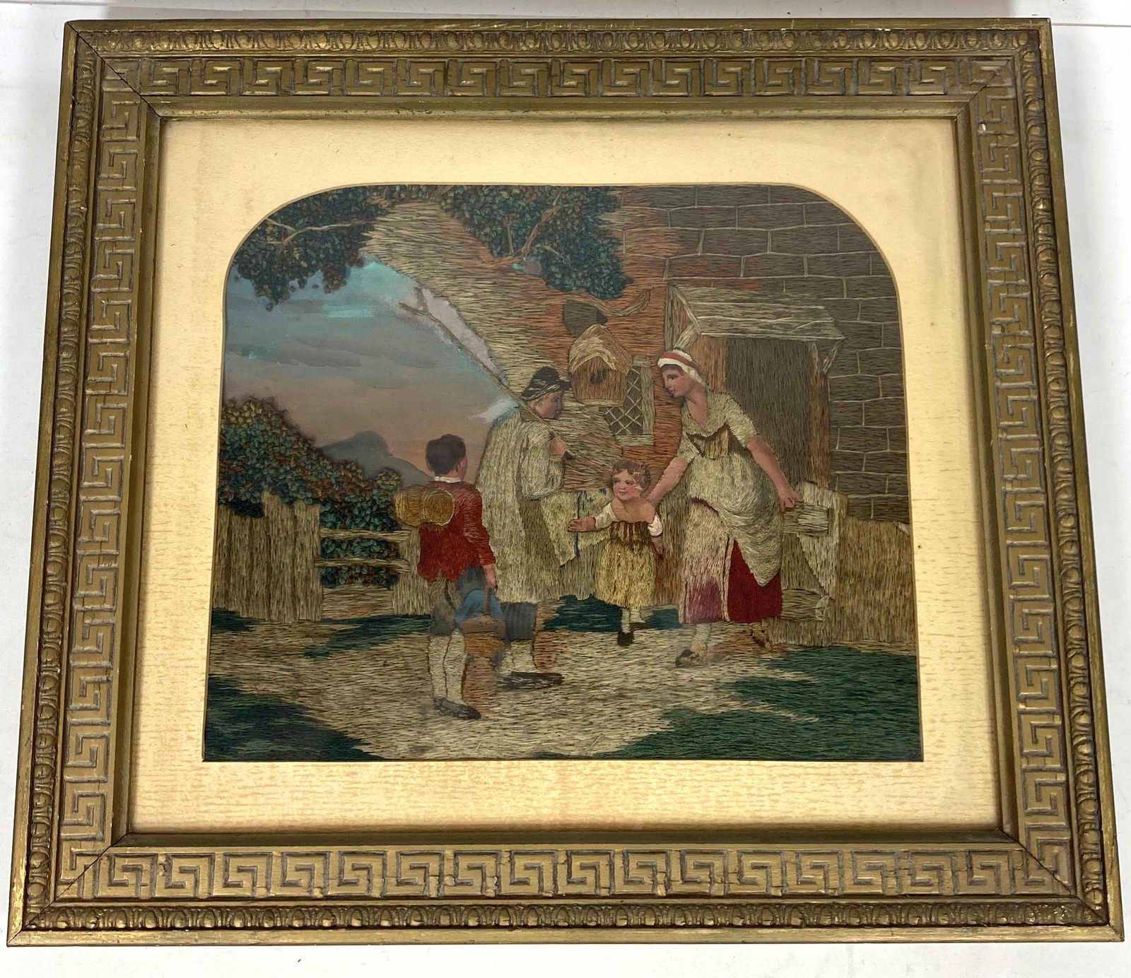 Antique Needlework Picture Framed Under Glass.  Scenic (1 of 8)