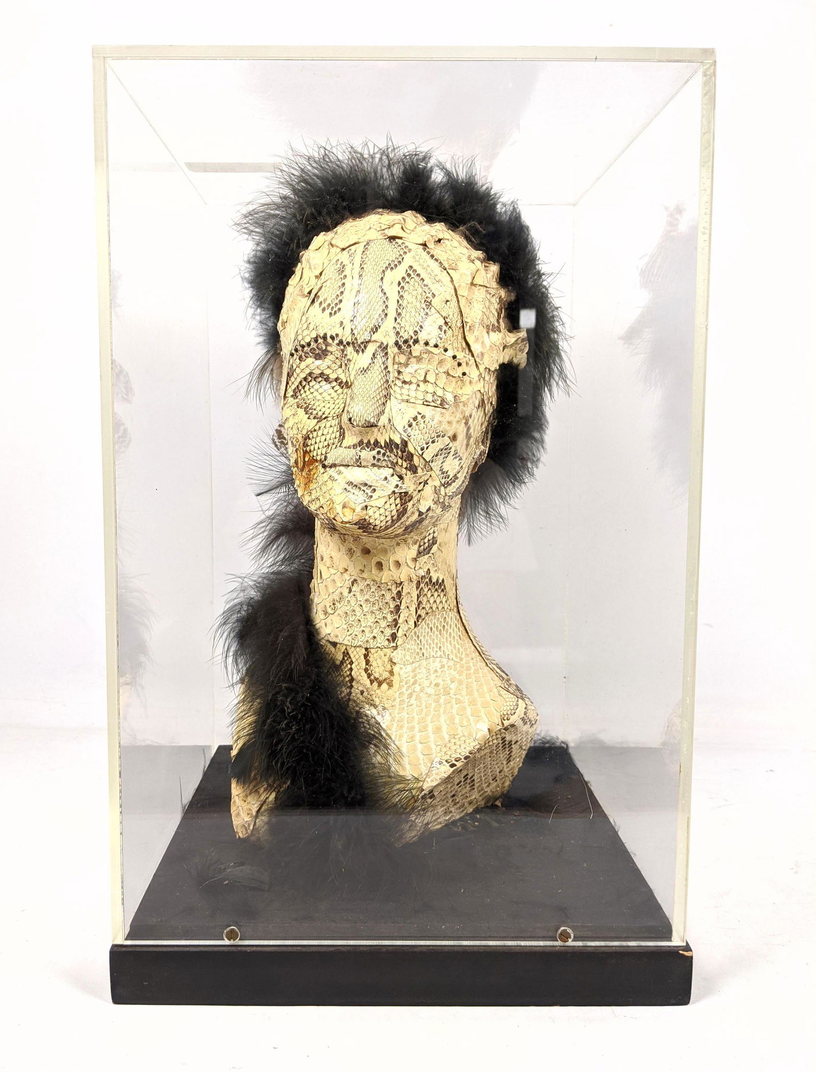 Snakeskin covered bust statue in Lucite case (1 of 14)