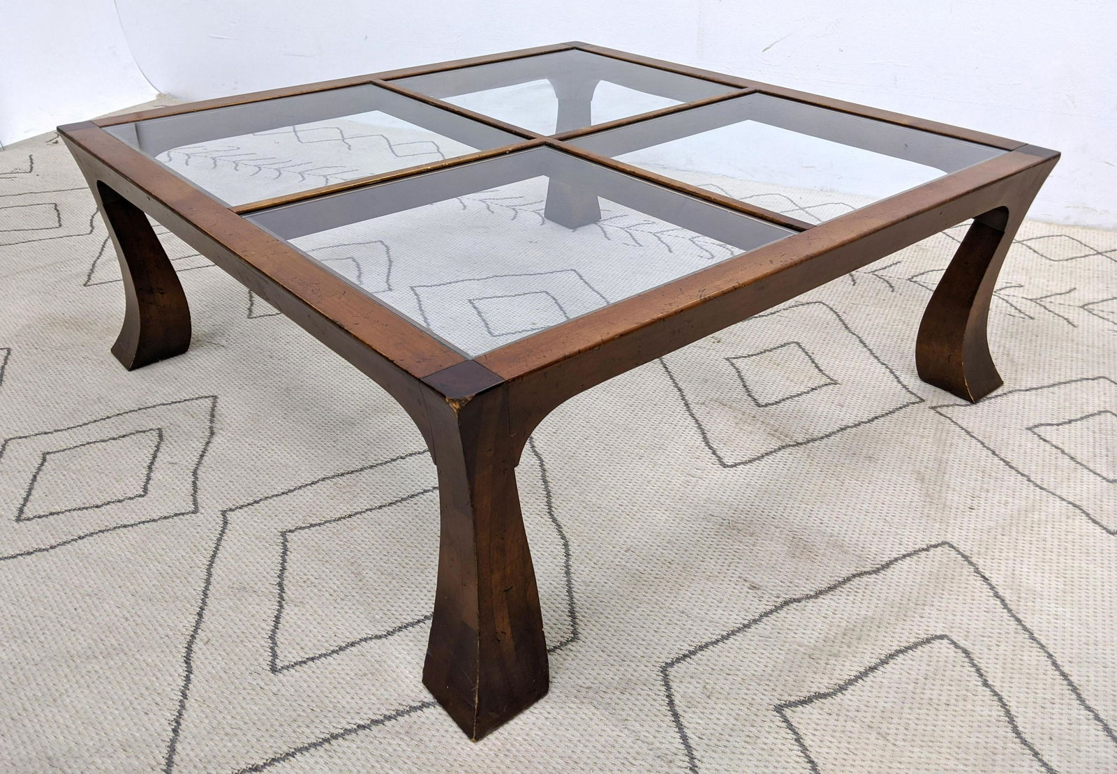 Baker Style Coffee Cocktail Table. 4 Inset glass panels (1 of 10)