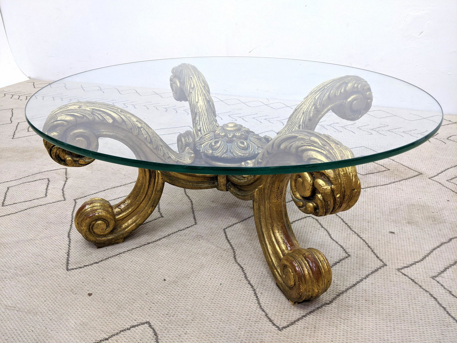 Hollywood Regency Style Gilt Wood Coffee Cocktail Table (1 of 8)
