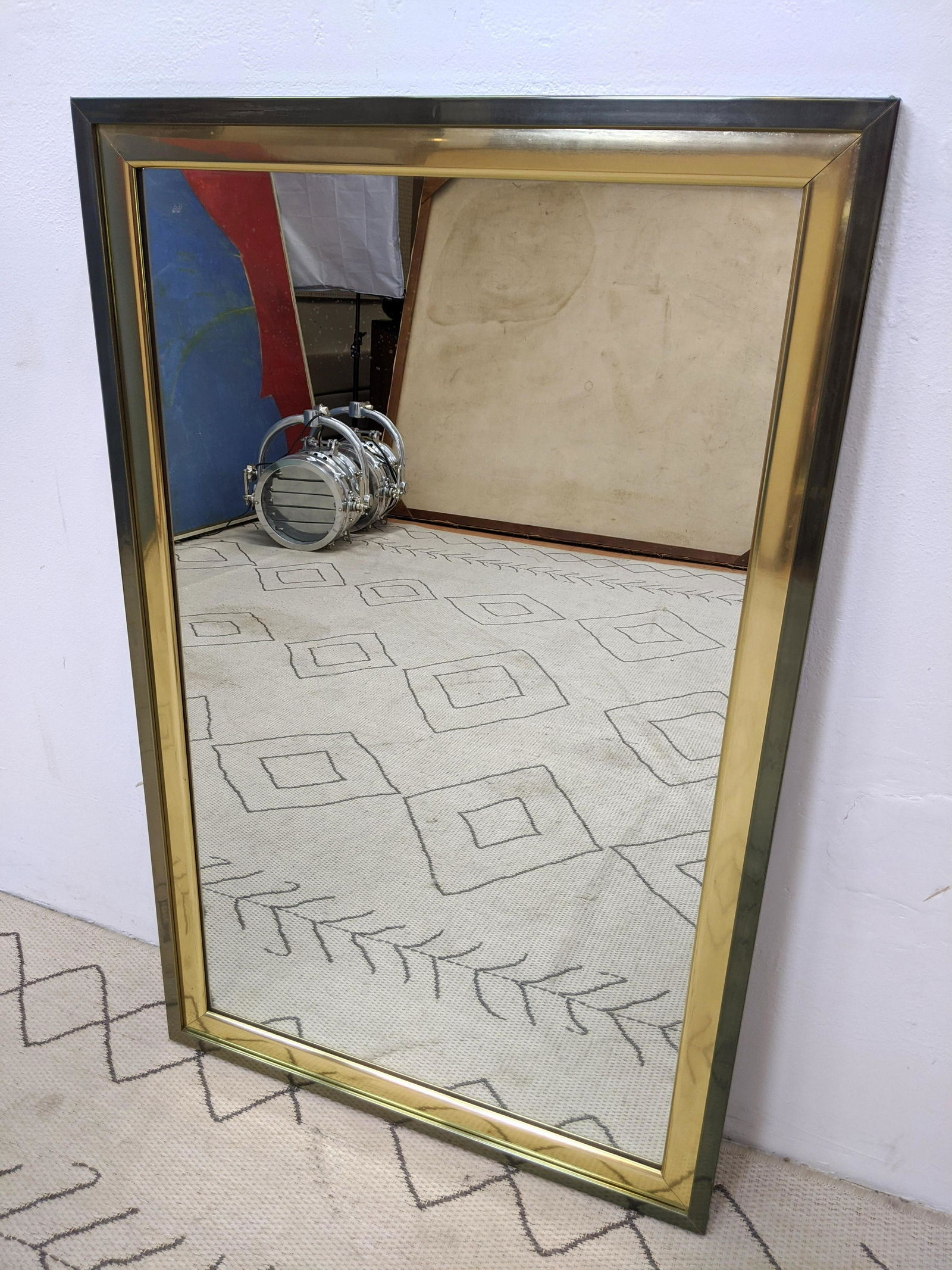 Decorator Two Tone Brass Wall Mirror.  Dimensions: H: 4 (1 of 5)
