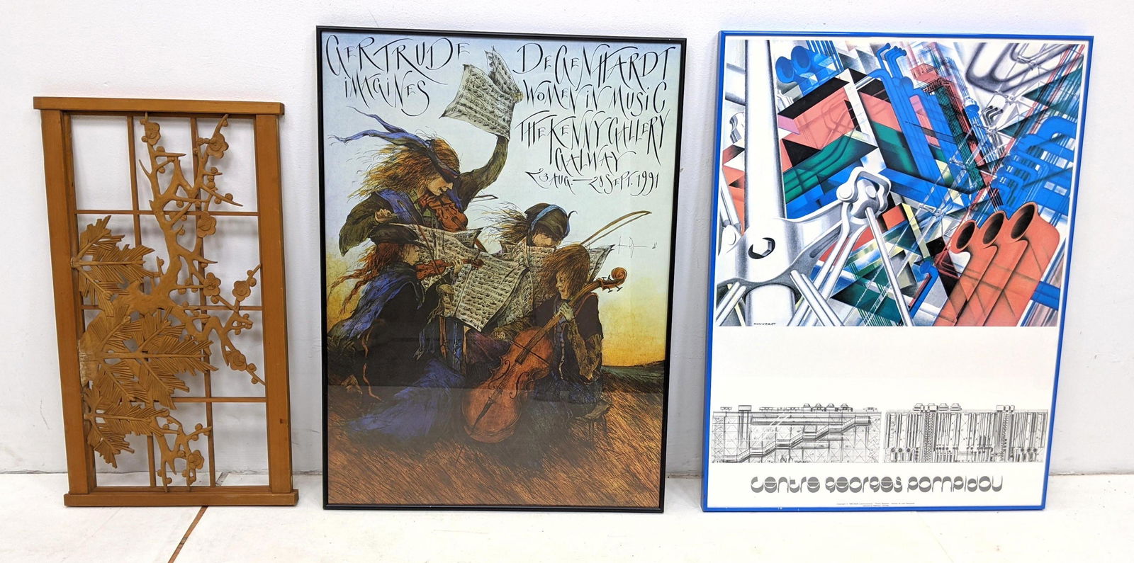 3pc Art lot. Two Poster prints and a Carved Wall art. (1 of 14)