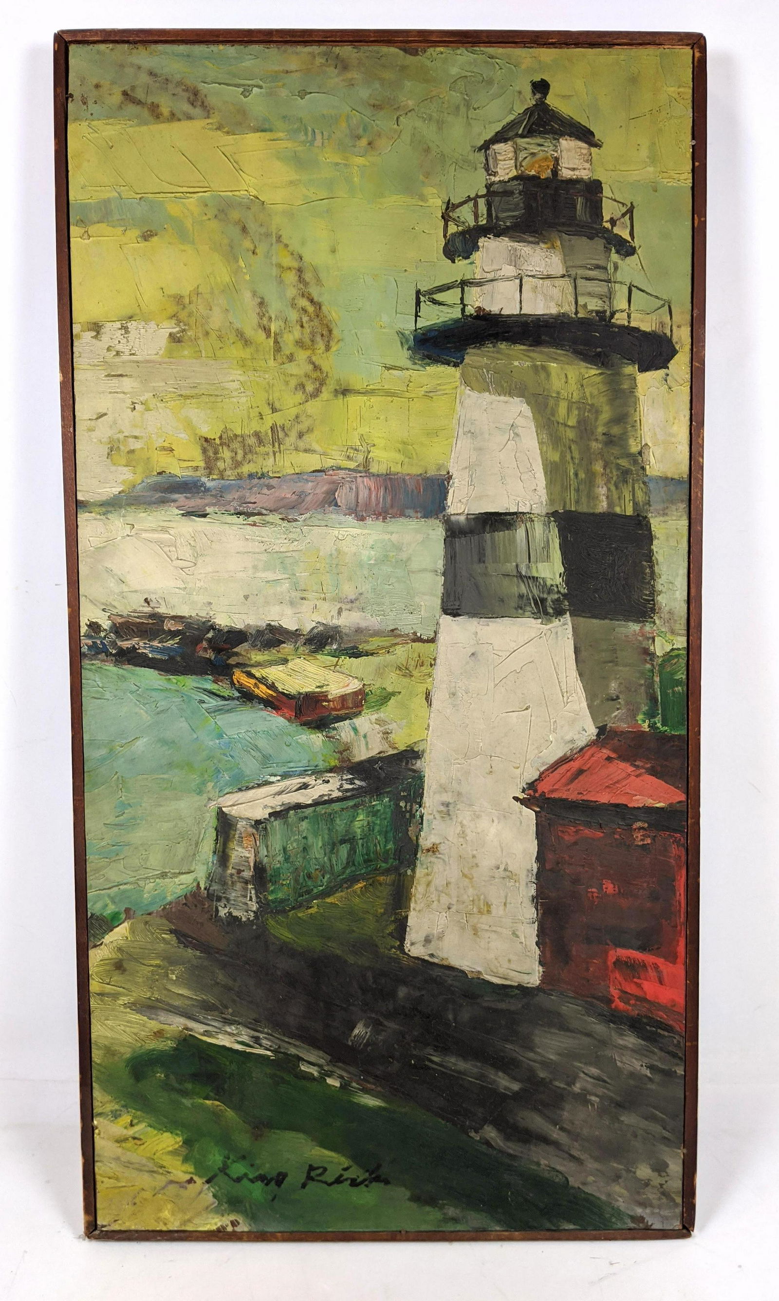 KING RICH Oil Painting on Board. Light House in Sea Gat (1 of 10)