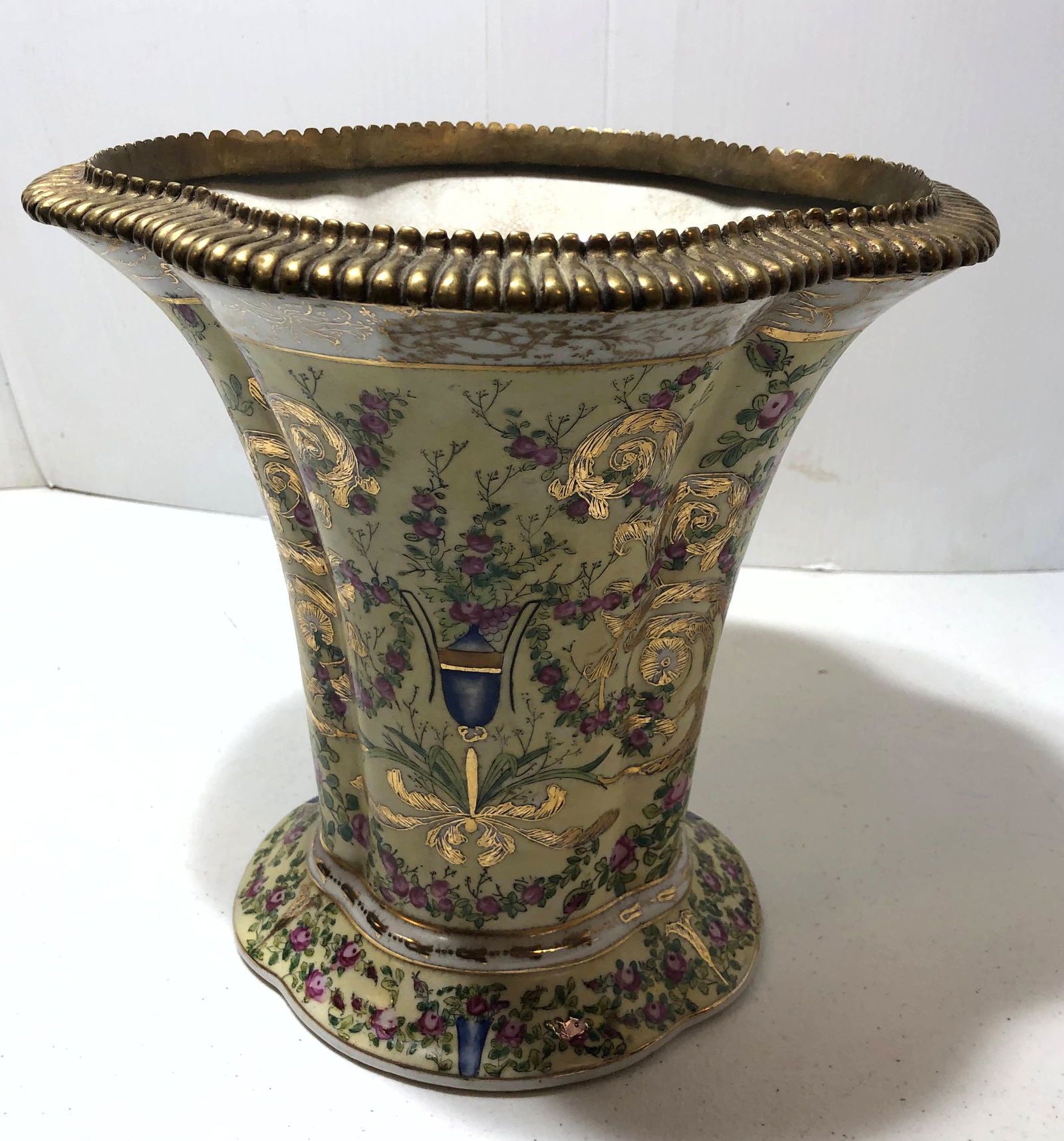 Contemporary Porcelain and Brass Vase Planter. (1 of 5)