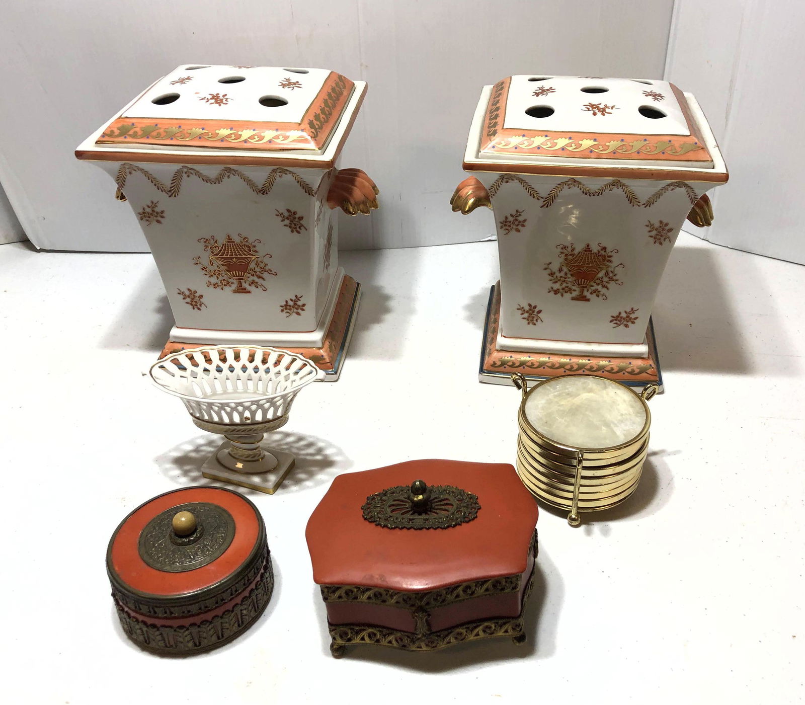Porcelains Lot. Boxes, Covered Flower vases, etc. (1 of 12)