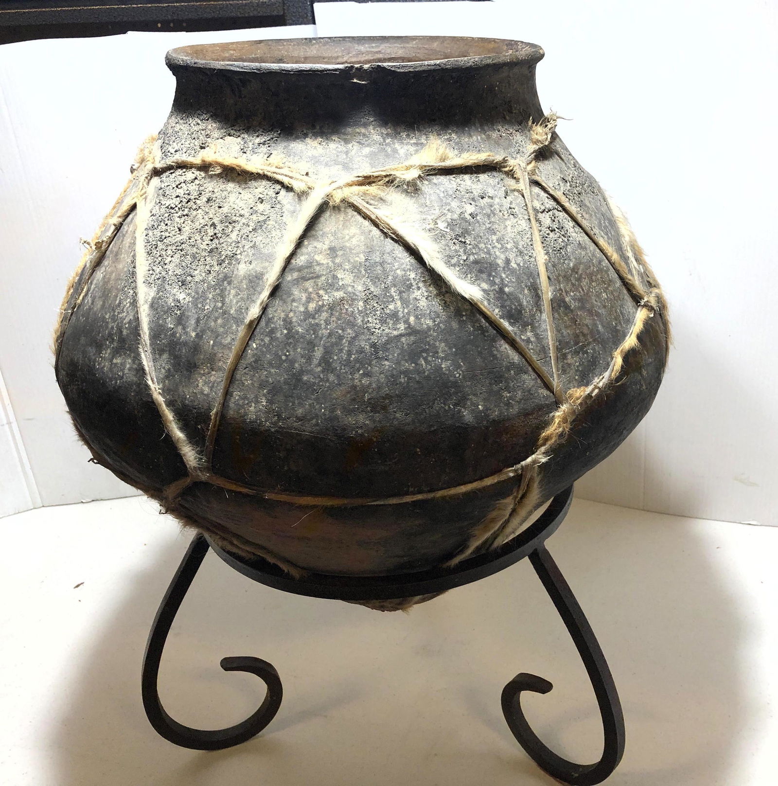 Large Pottery Vase on Iron Stand. (1 of 7)