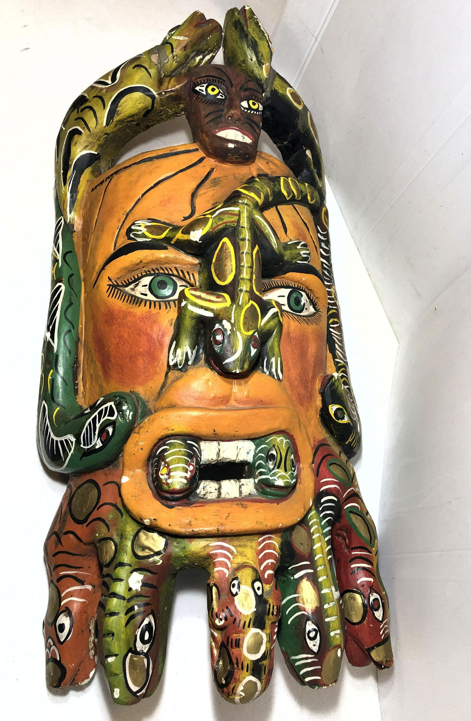 Large Painted and carved Mask Wall Sculpture. (1 of 9)