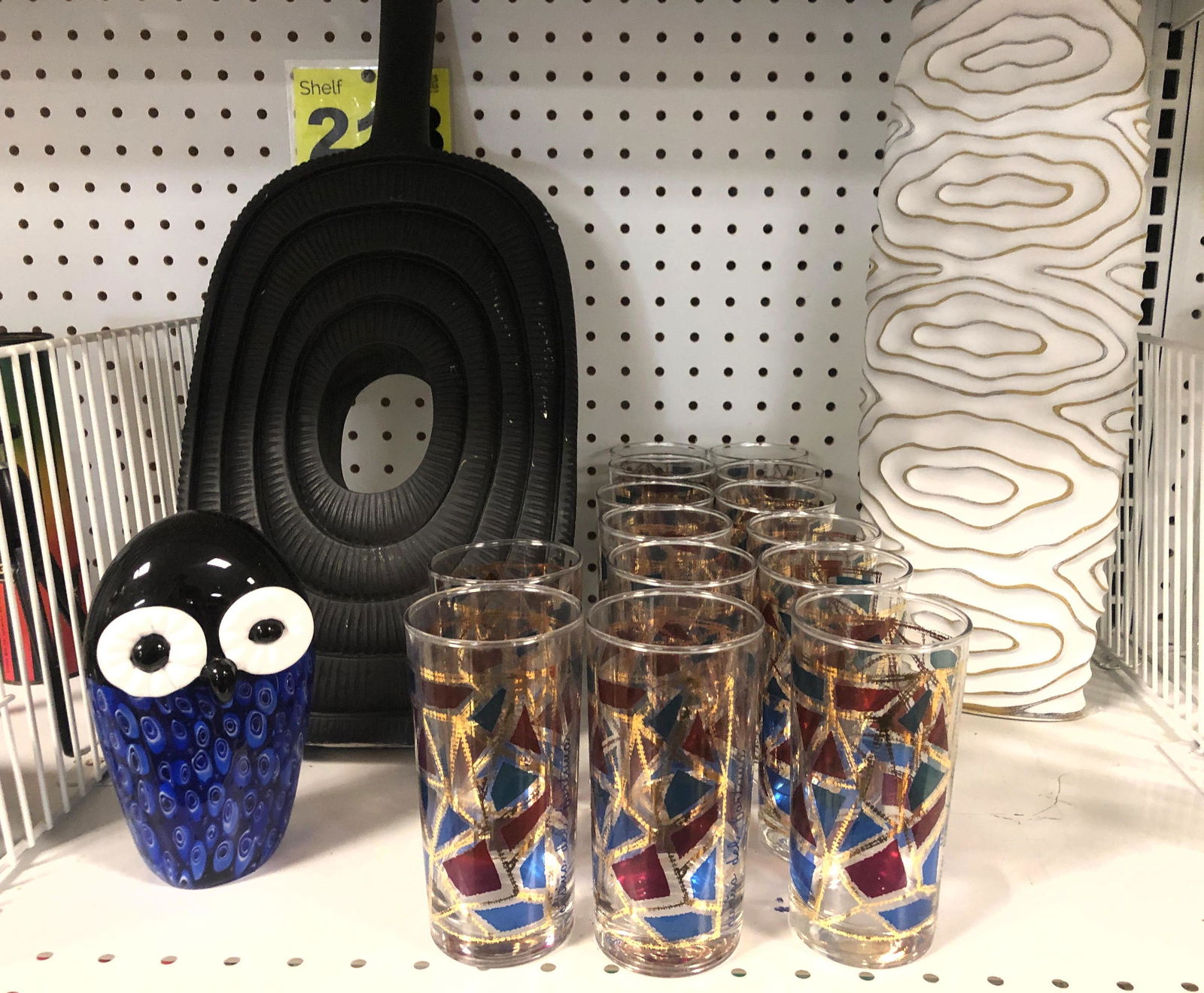 Mid Century Modern Lot.  Glasses, Vases, Owl sculpture. (1 of 5)