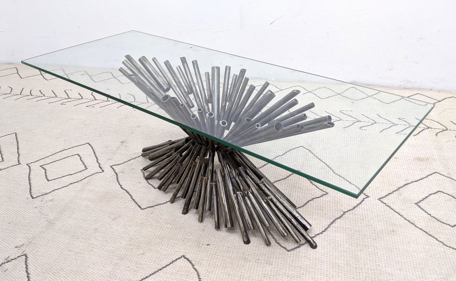 Brutalist Welded Tube Coffee Cocktail Table. Glass Top. (1 of 6)