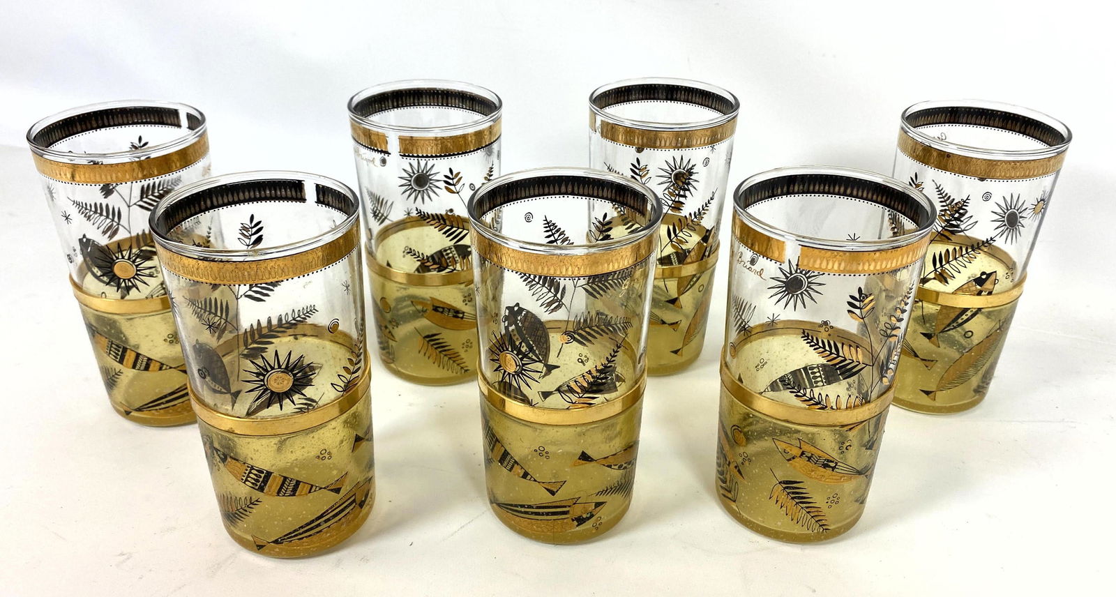 Set 7 GEORGES BRIARD Hi-Ball Glasses. Fish gold pattern (1 of 6)