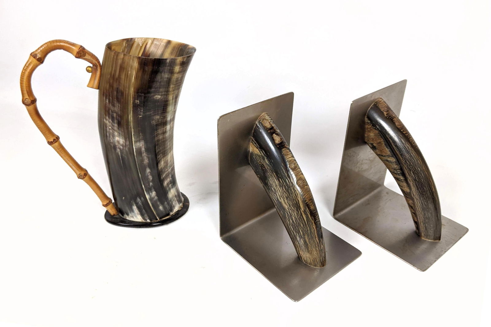 3pcs Carl Aubock Style Horn Table Wares.  Bookends and (1 of 11)